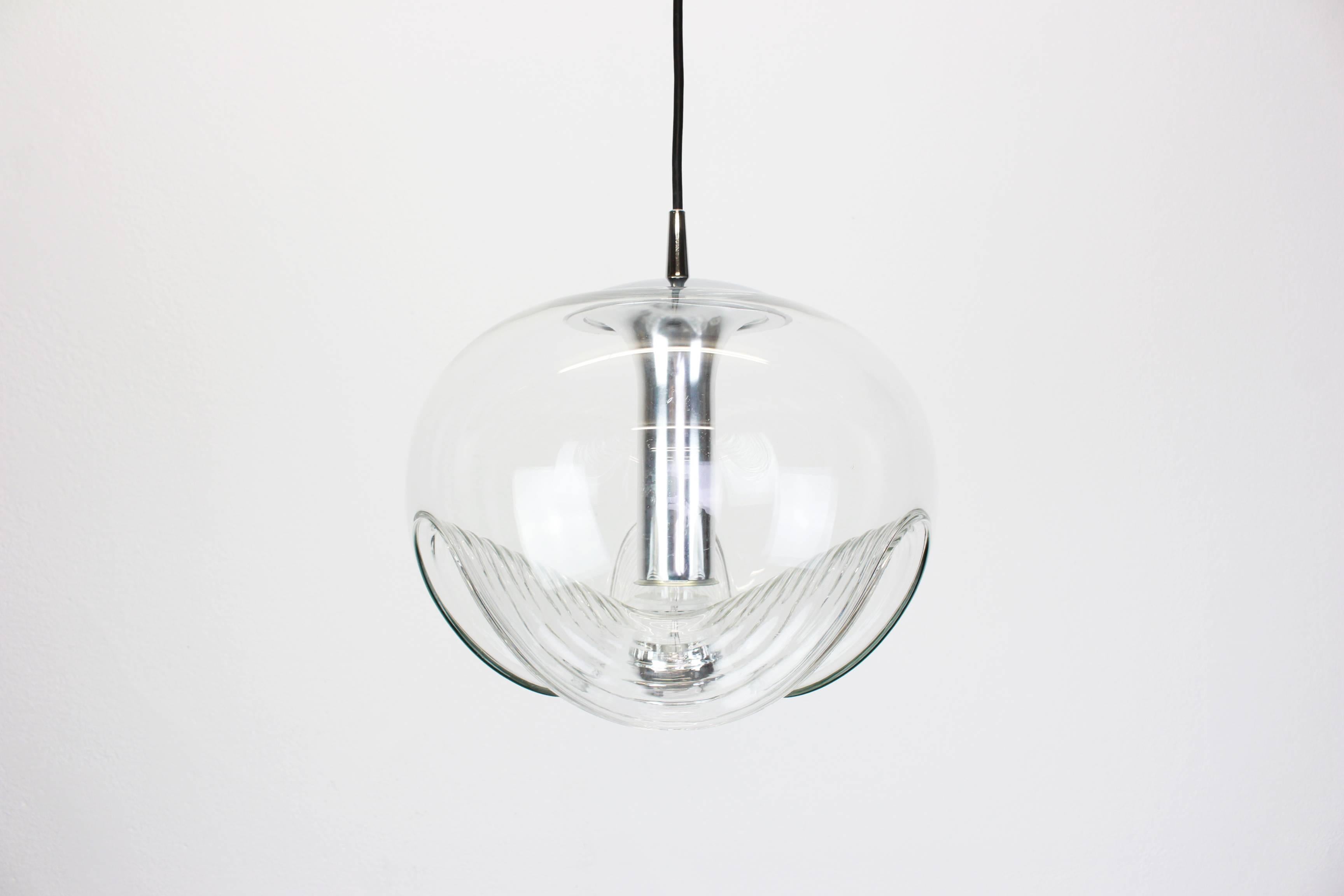 Large Clear Glass Pendant Light by Koch & Lowy, Peill & Putzler, Germany, 1970 For Sale 1