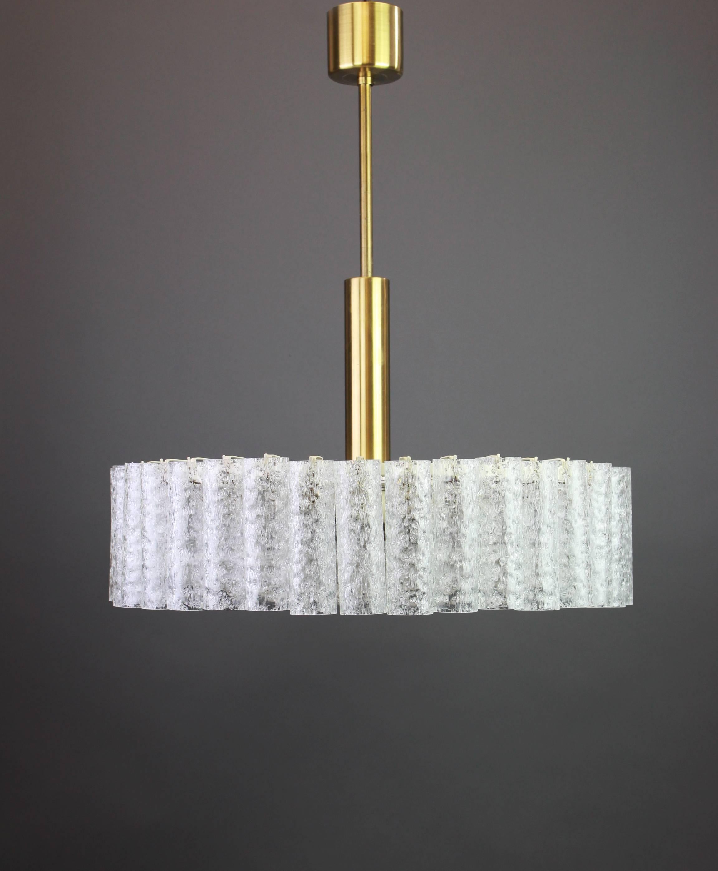 Mid-Century Modern Large Murano Ice Glass Tubes Chandelier by Doria, Germany, 1970s For Sale