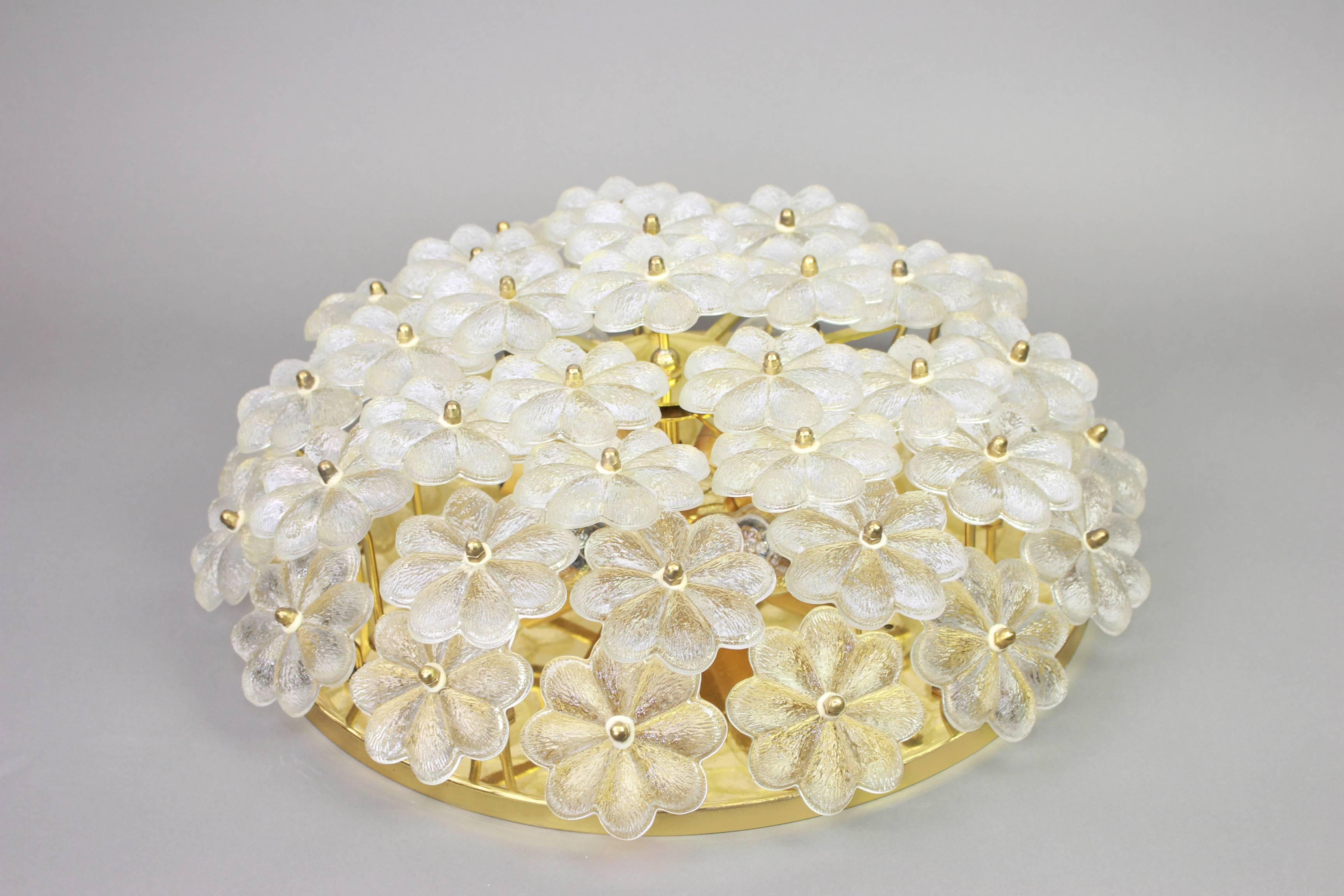 Late 20th Century Large Stunning Murano Glass Flower Flush Mount by Ernst Palme, Germany, 1970s