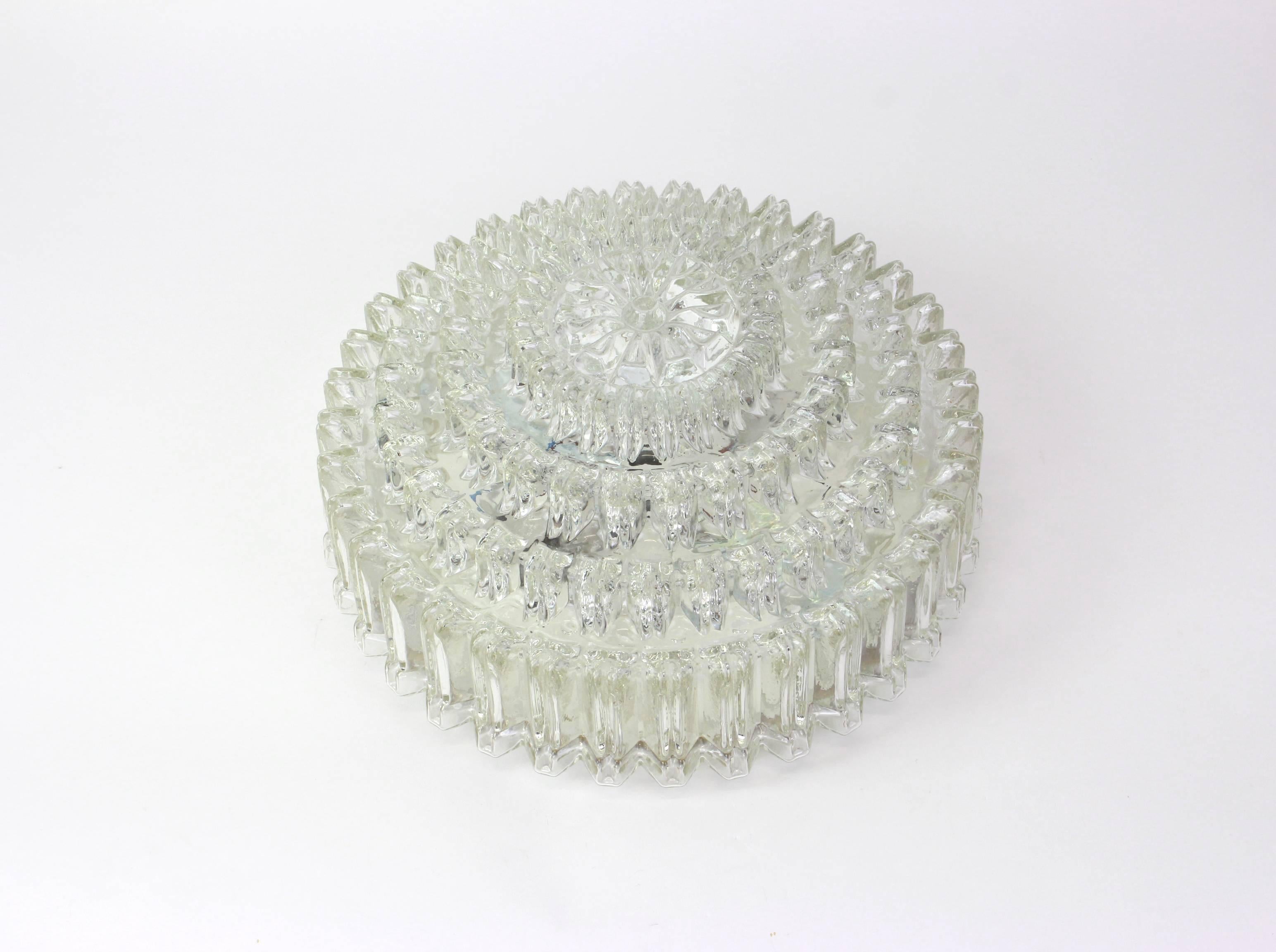 Round Textured Glass Flush Mount by Limburg, Germany, 1970s In Excellent Condition In Aachen, NRW