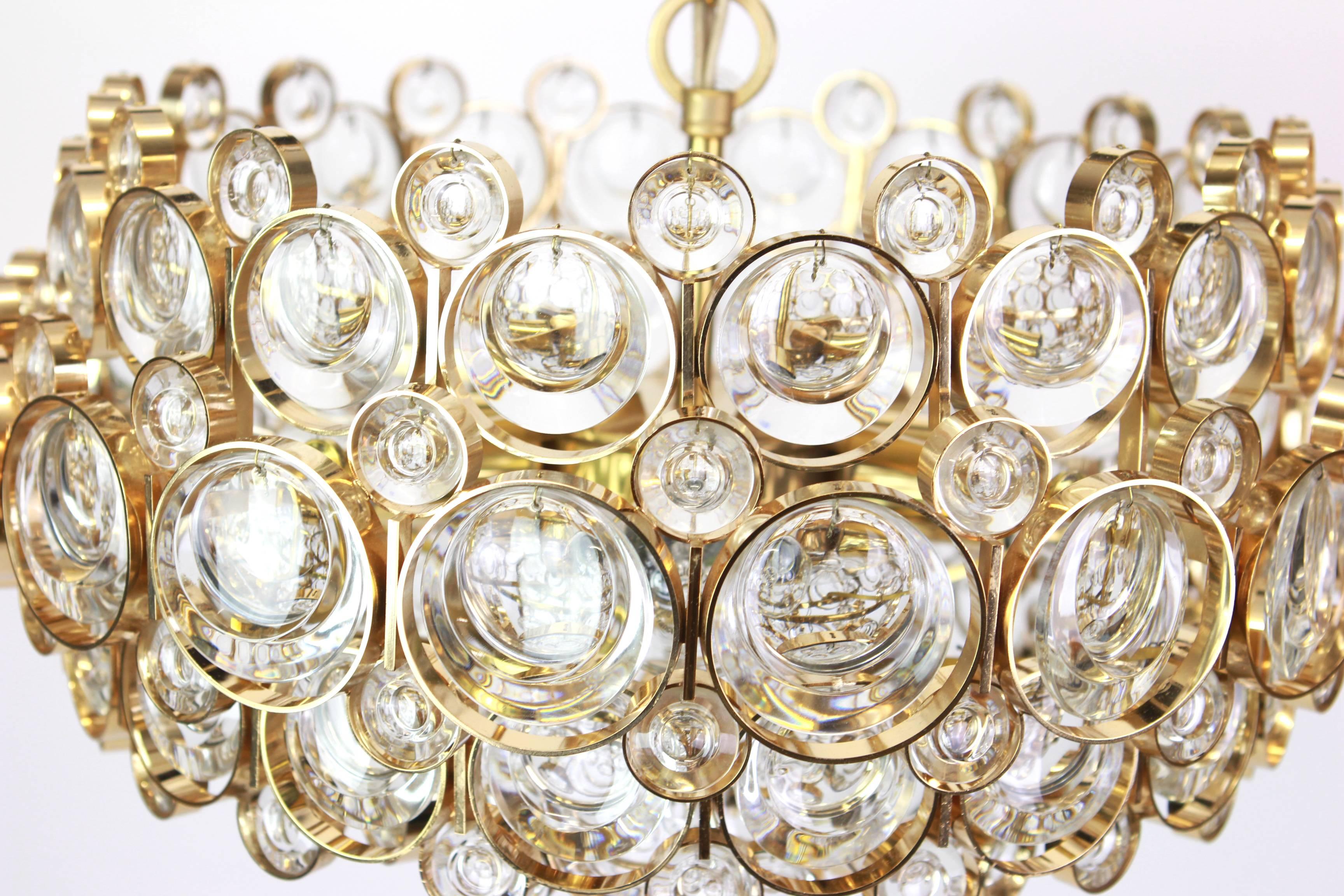 Late 20th Century Gilt Brass and Crystal Chandelier, Sciolari Design by Palwa, Germany, 1970s
