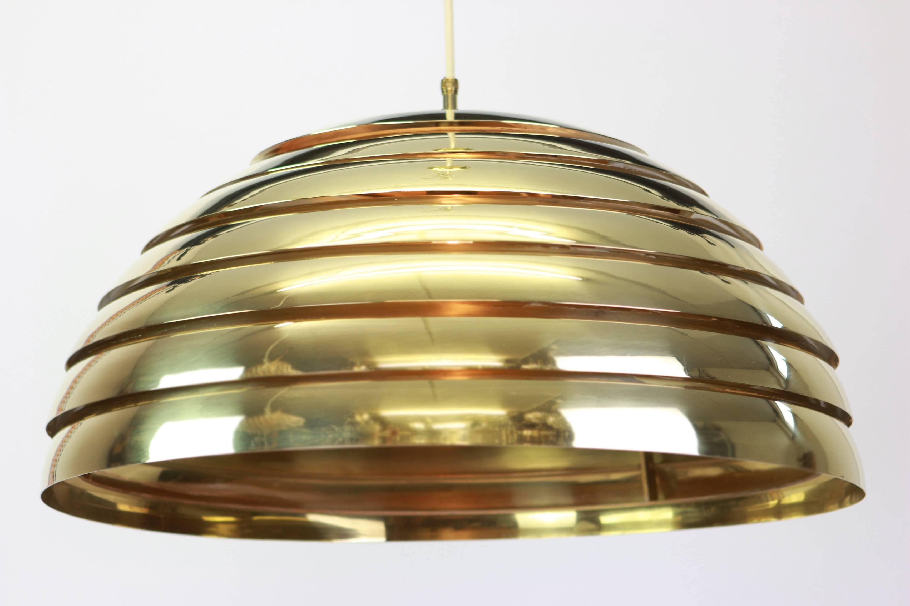 Mid-Century Modern Large Brass Dome Pendant Light by Florian Schulz, Germany