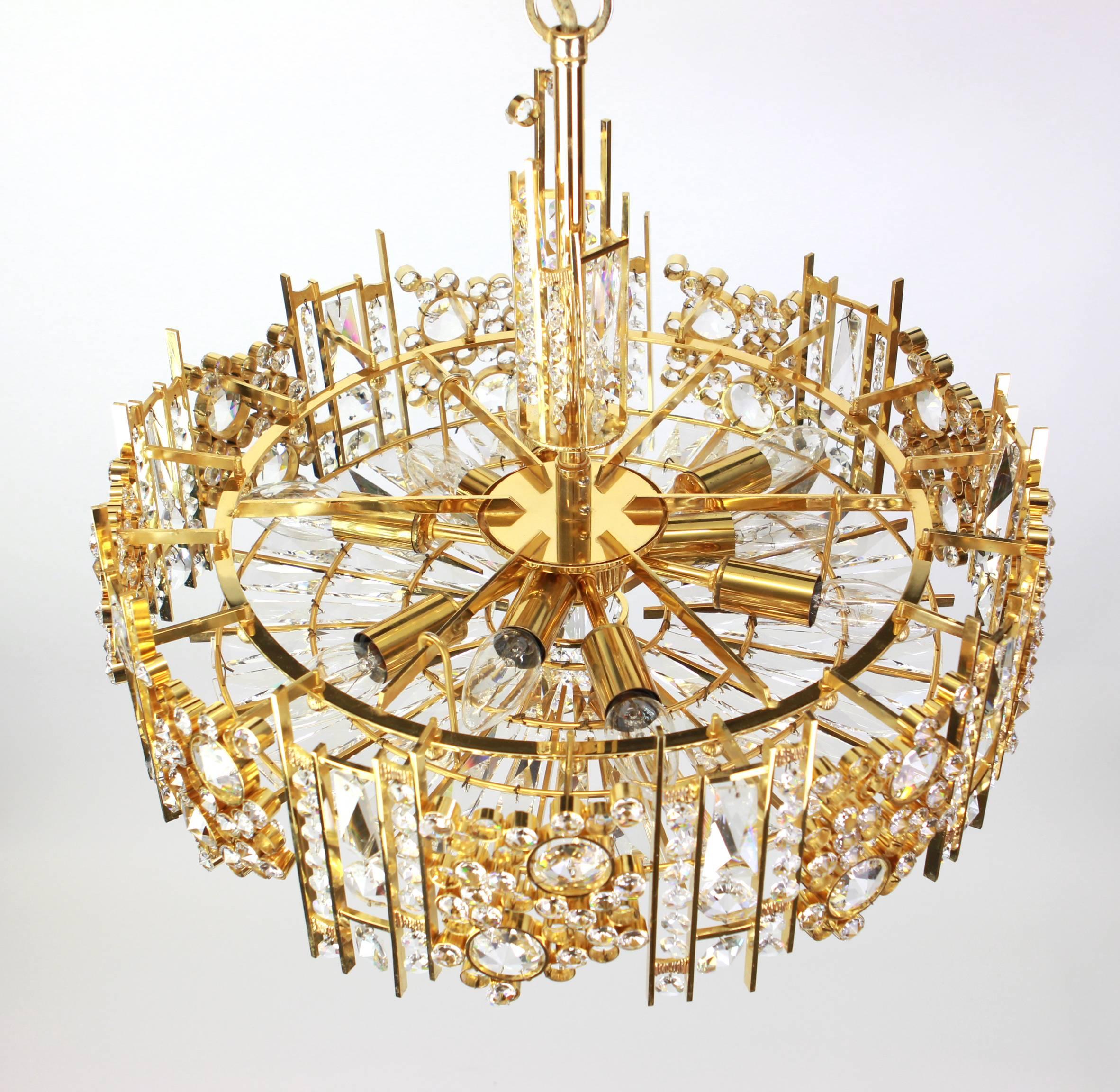 Gilt Brass and Crystal Glass Encrusted Chandeliers by Palwa, Germany, 1970s 1