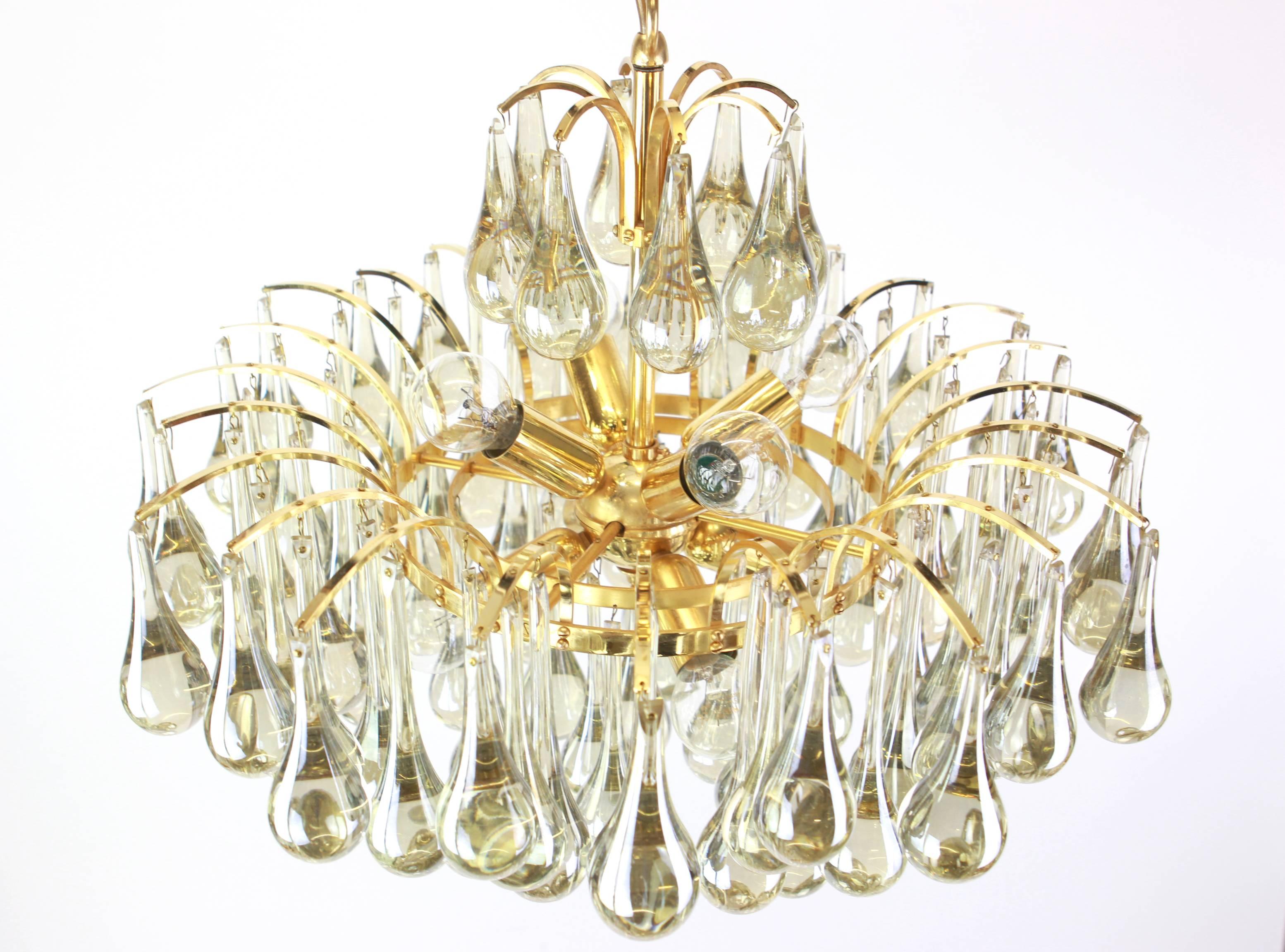 Large Murano Glass Tear Drop Chandelier by Christoph Palme, Germany, 1970s Large Murano Glass Tear Drop Chandelier by Christoph Palme, Germany, 1970s