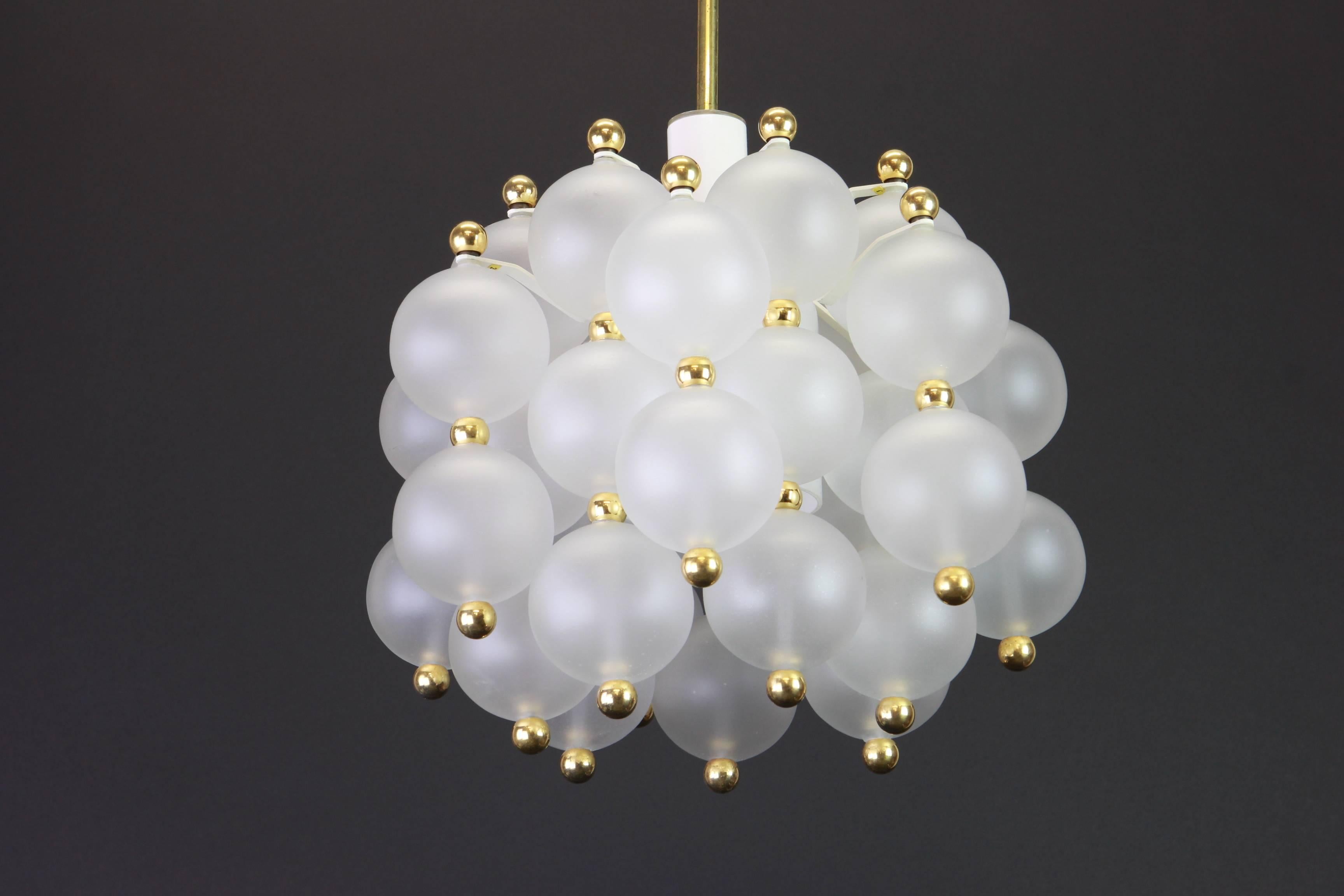 Mid-Century Modern Frosted Glass and Brass Chandelier by Kinkeldey, Germany, 1970s