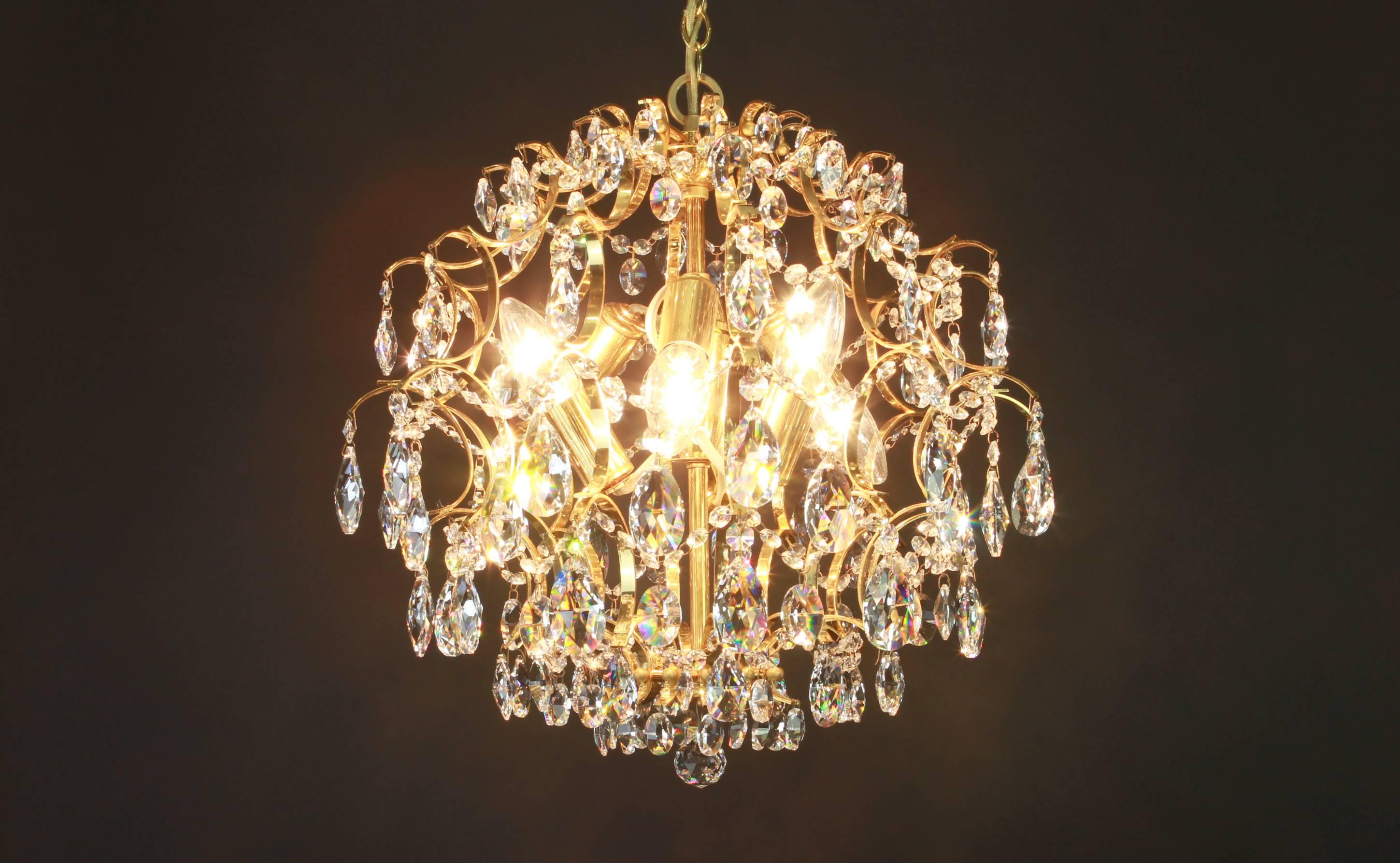 Late 20th Century Delicate Gilt Brass Chandelier by Palwa , Germany, 1970s
