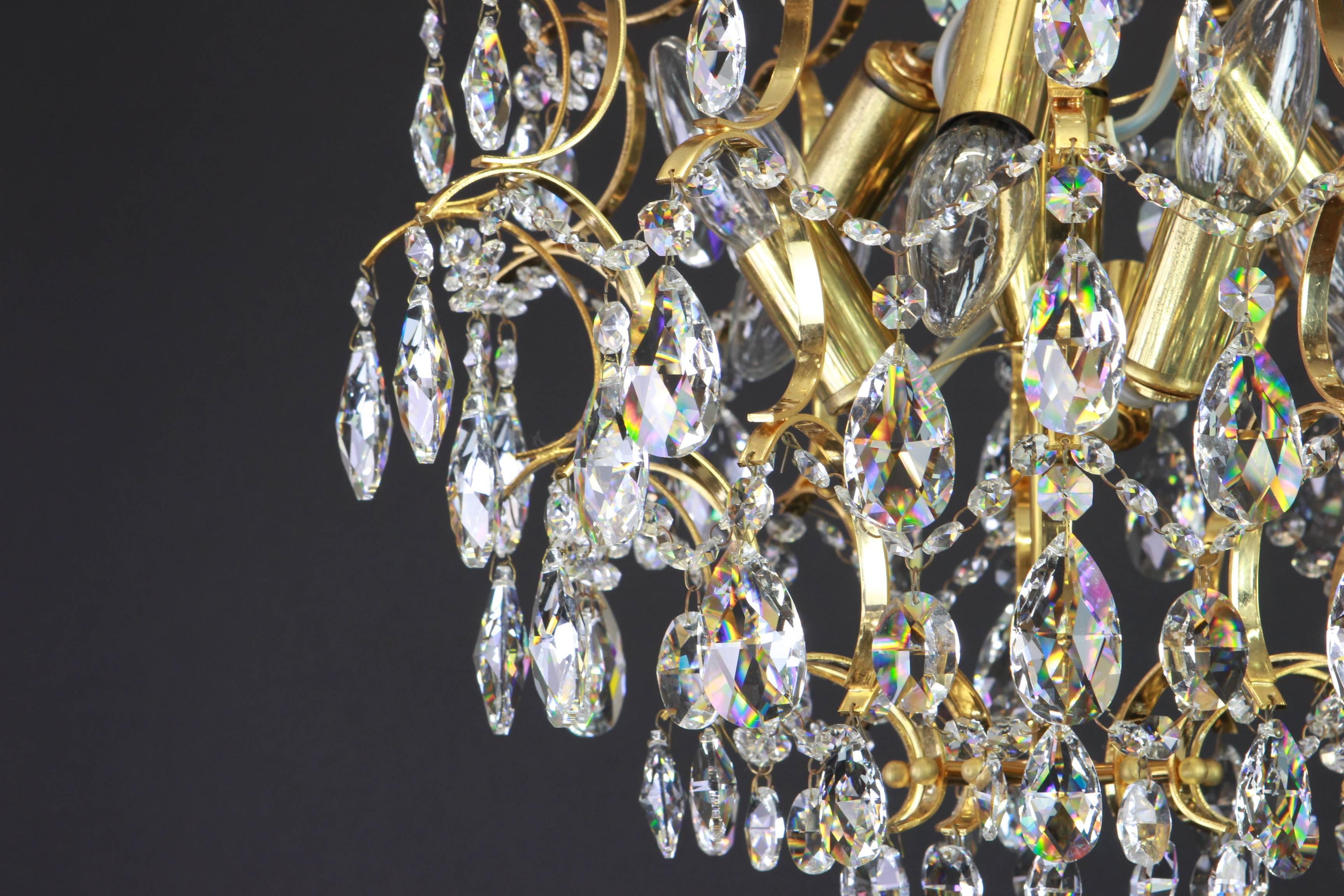 Mid-Century Modern Delicate Gilt Brass Chandelier by Palwa , Germany, 1970s