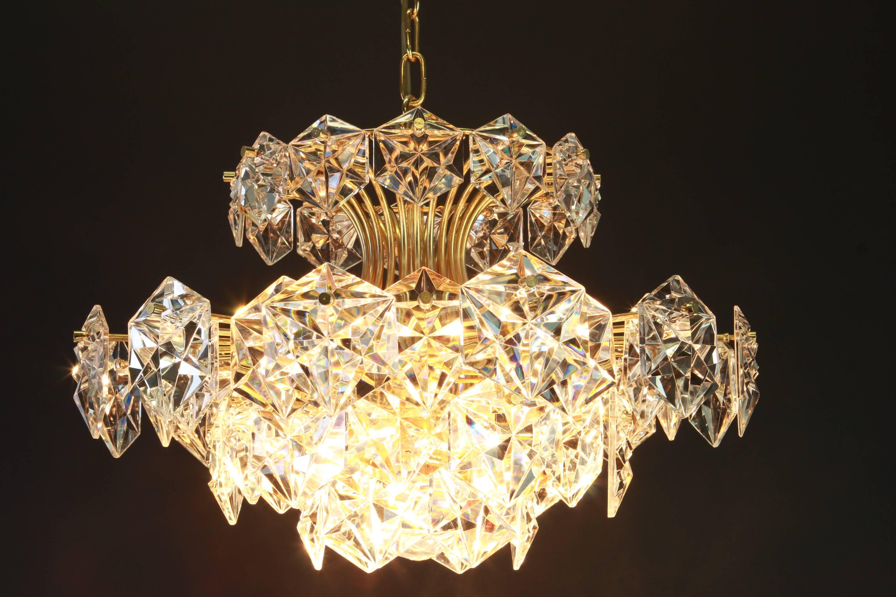 Gilt Brass and Crystal Glass Chandelier by Kinkeldey, Germany, 1970s In Good Condition In Aachen, NRW