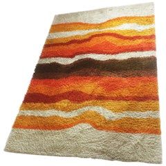 Extra Large Vintage 1970s Modernist Multi-Color High Pile Rya Rug by Desso