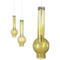 Vintage Original Set of Three Hand Blown Green Glass Tubes Made by Staff, Germany, 1960s