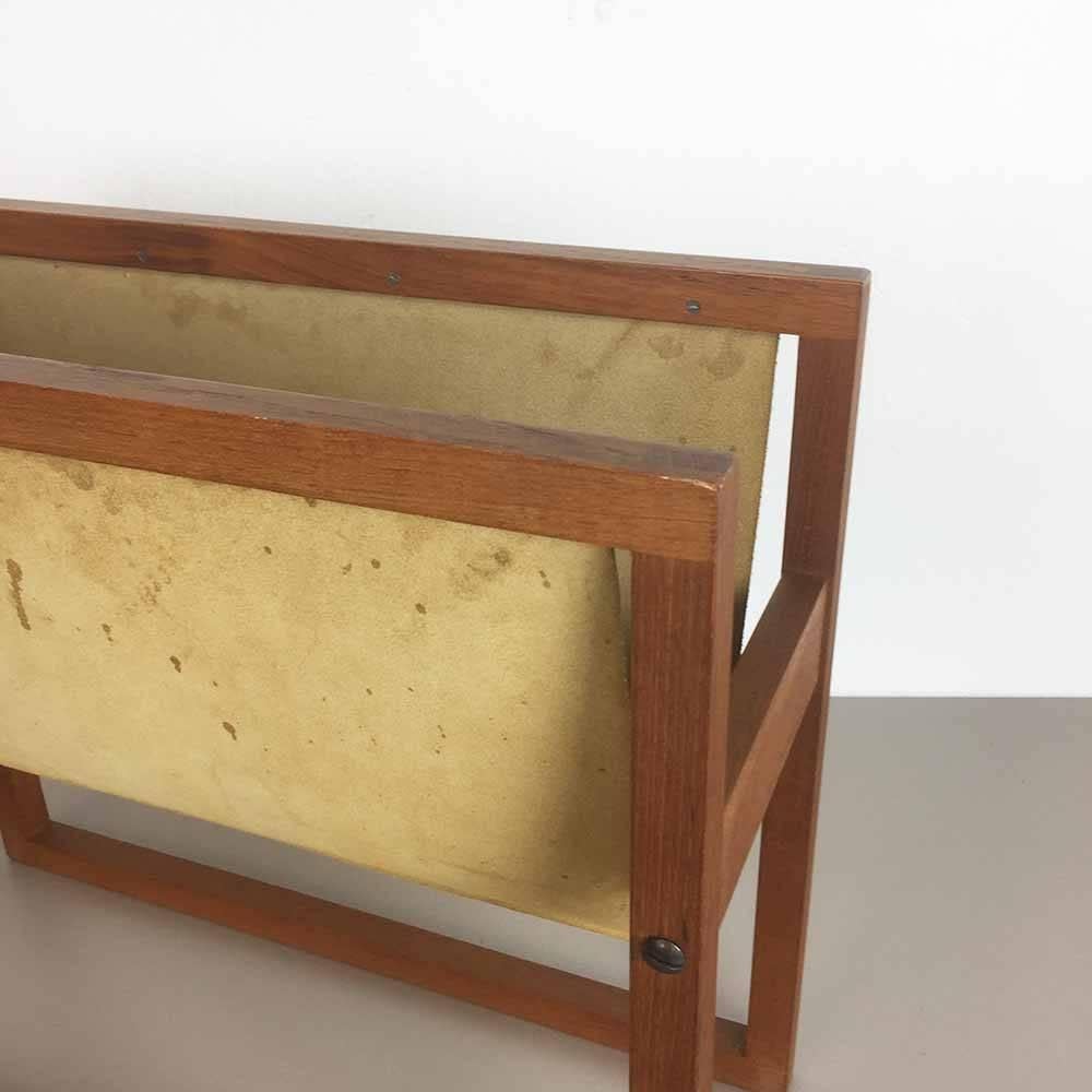 Mid-Century Modern Original 1960s Teak and Leather Magazine Rack, Denmark, 1960s