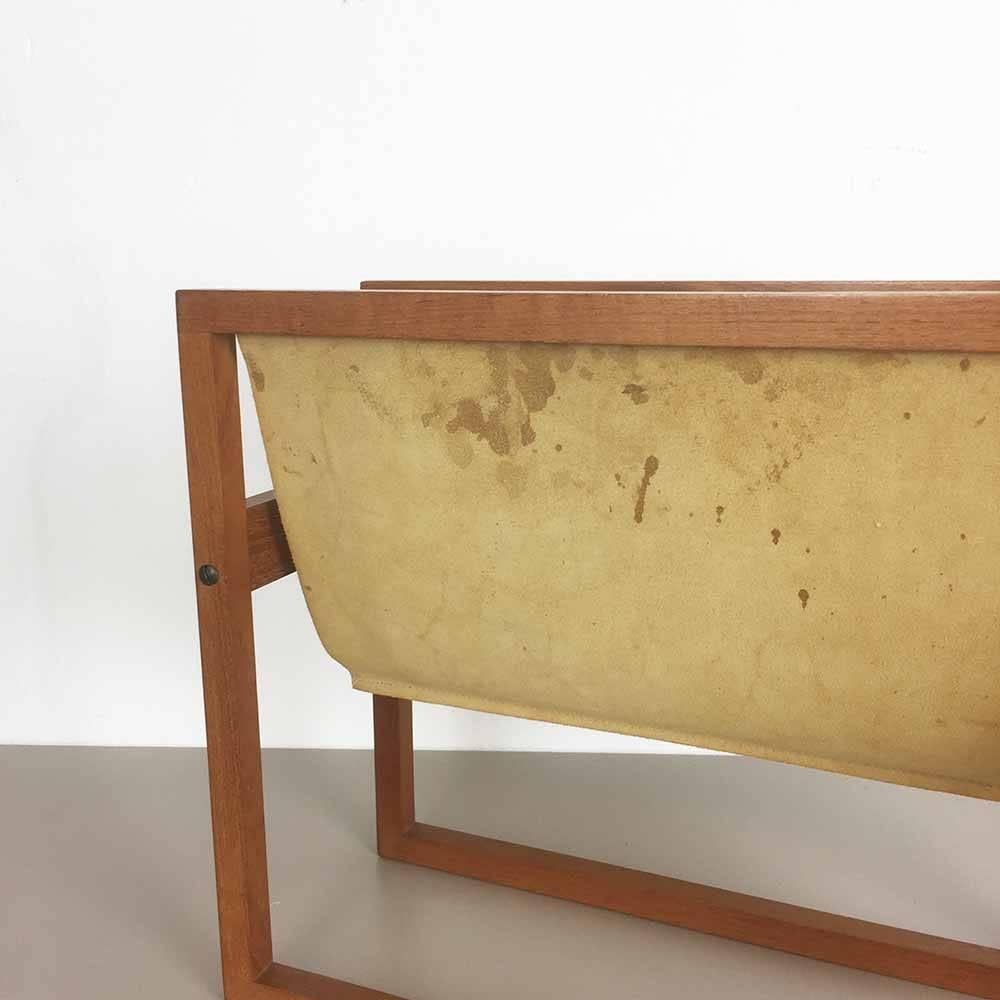 Original 1960s Teak and Leather Magazine Rack, Denmark, 1960s 1