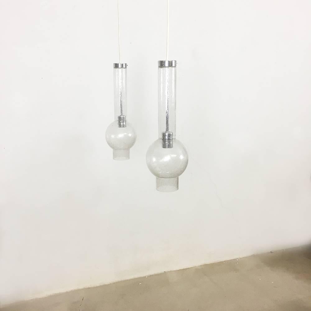 Mid-Century Modern Set of Two Original 1970s Handblown Tubular Hanging Light Made by Staff, Germany