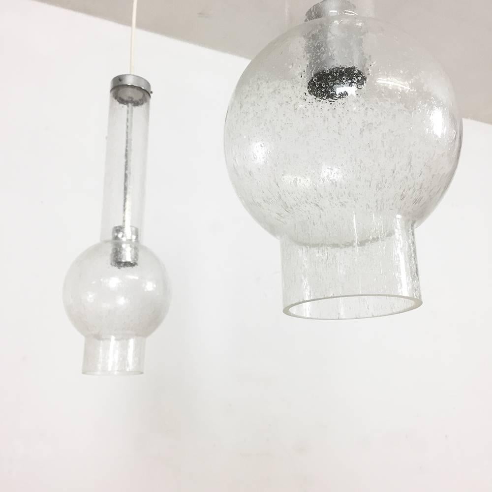 Set of Two Original 1970s Handblown Tubular Hanging Light Made by Staff, Germany 1