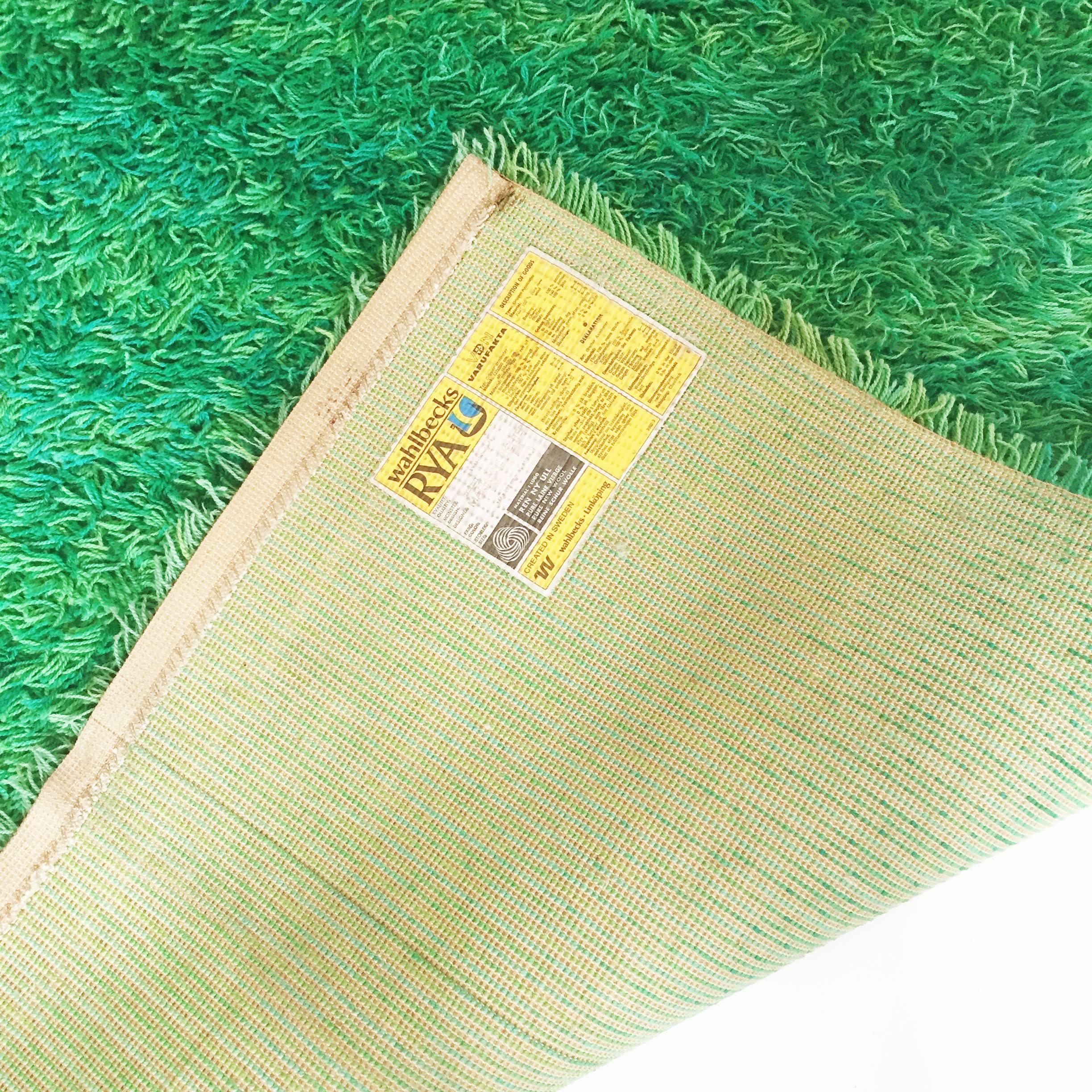 Wool Original 1960s Green Rya Rug by Marianne Richter for Wahlbecks Ab, Sweden