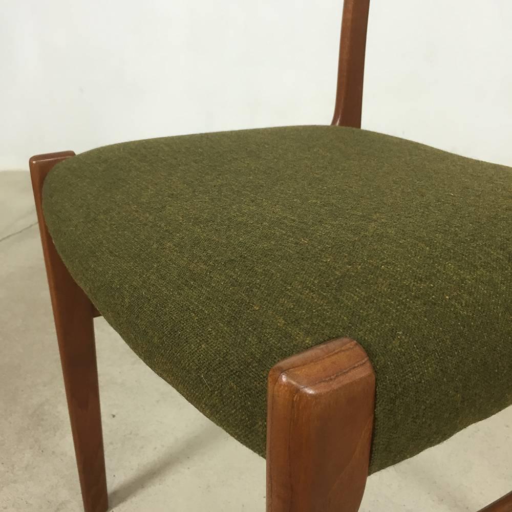 20th Century Set of Six Teak Chairs Green Hopsak by G. S. Glyngore Stolefabrik Denmark, 1960s