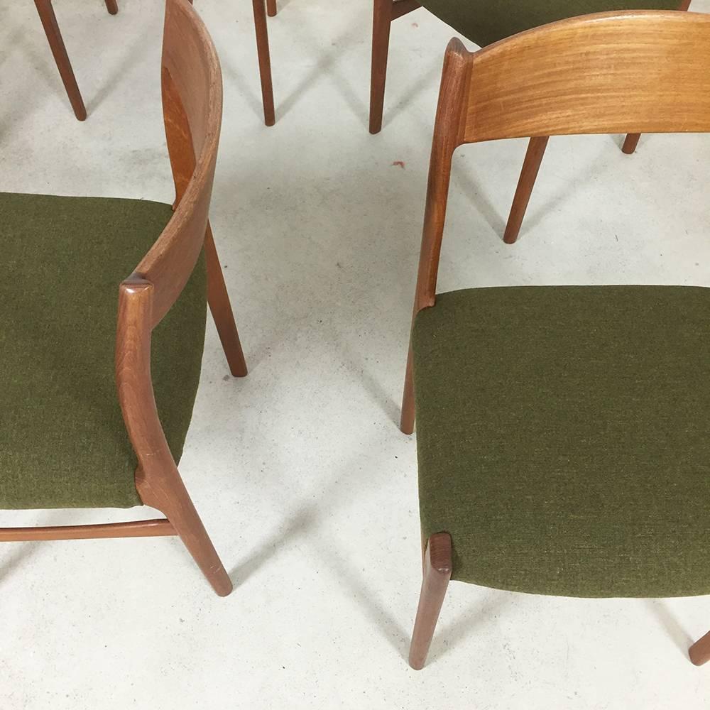 Set of Six Teak Chairs Green Hopsak by G. S. Glyngore Stolefabrik Denmark, 1960s 1