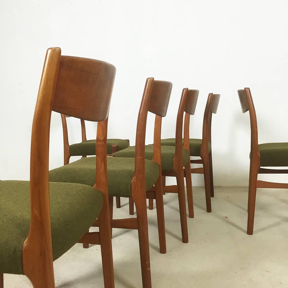 Set of Six Teak Chairs Green Hopsak by G. S. Glyngore Stolefabrik Denmark, 1960s 3