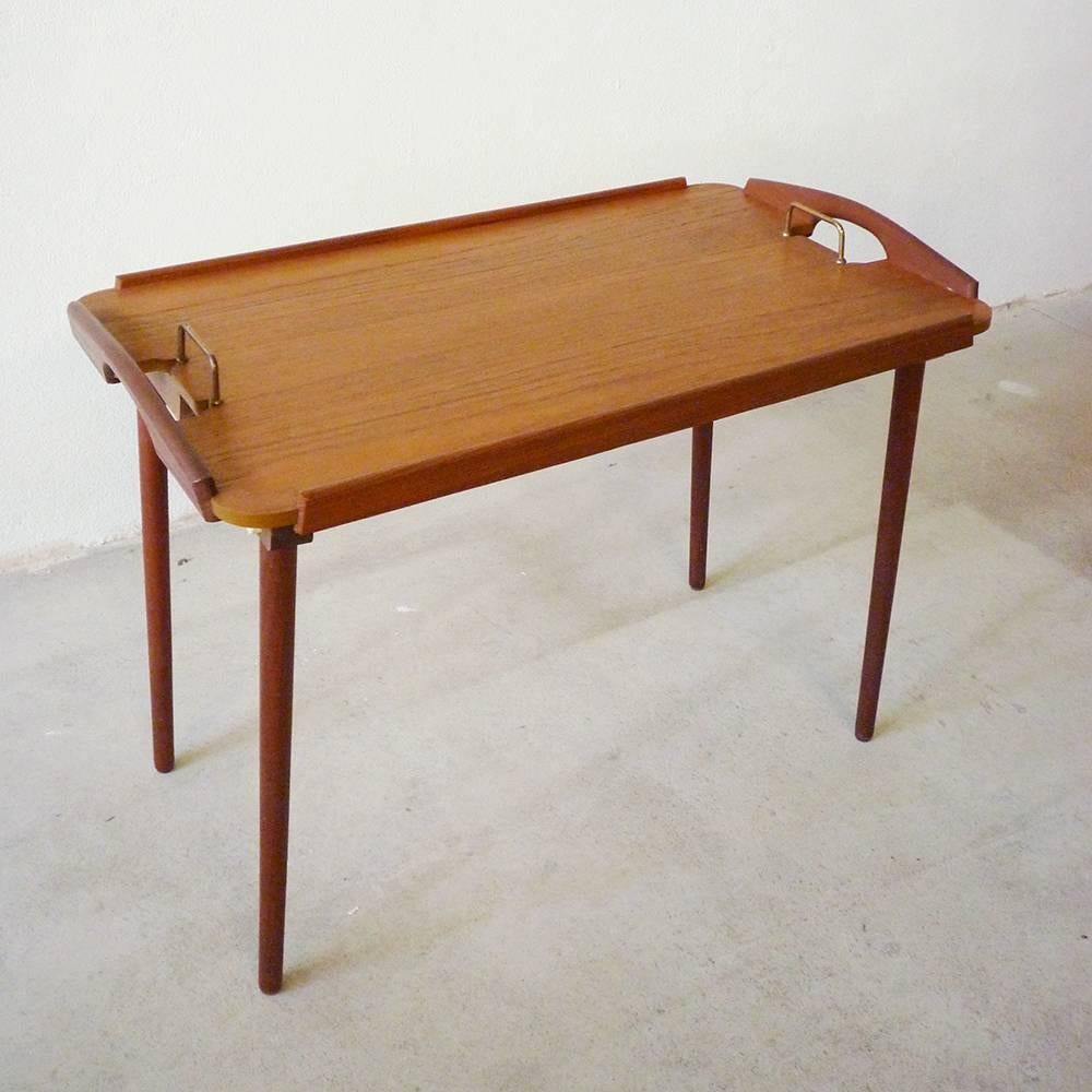 Wood Vintage 1950s Aase Mobler Teak Side Table Tray Table Made in Norway