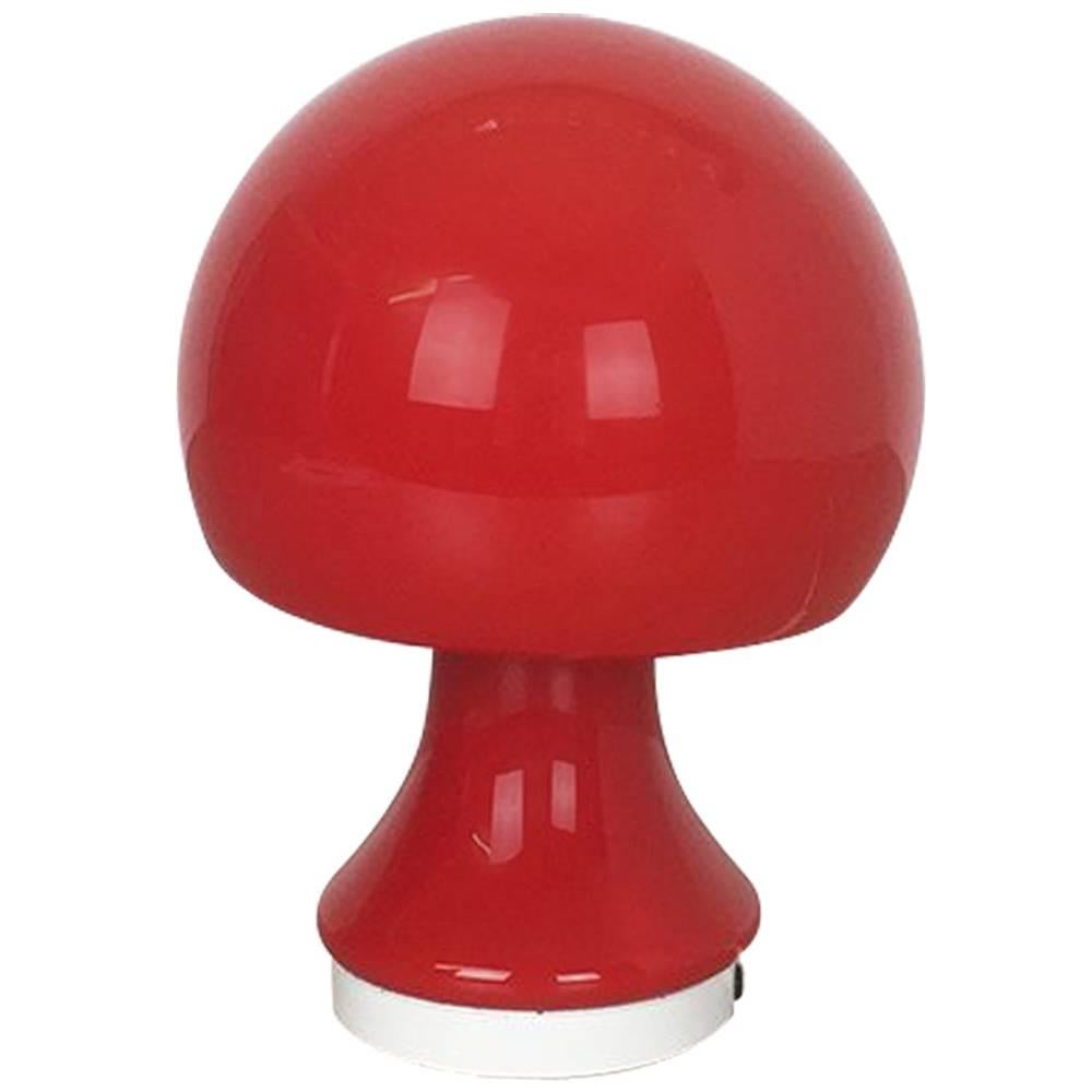 Original 1960s Red Glass Mushroom Desk Light by Peill & Putzler, Germany
