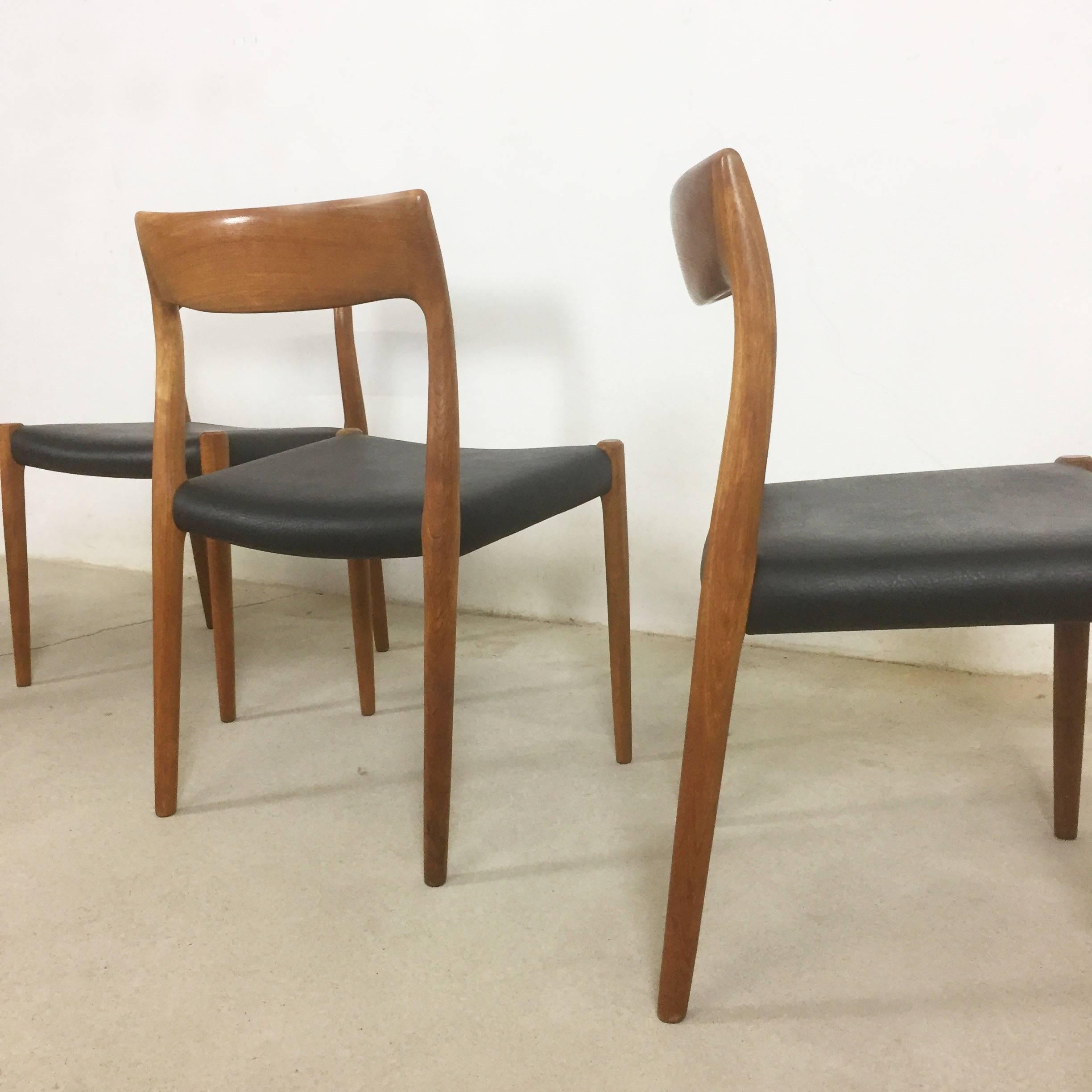 Danish Teak Chair No. 77, Set of Four, Niels Moller for Moller Models Denmark, 1960s
