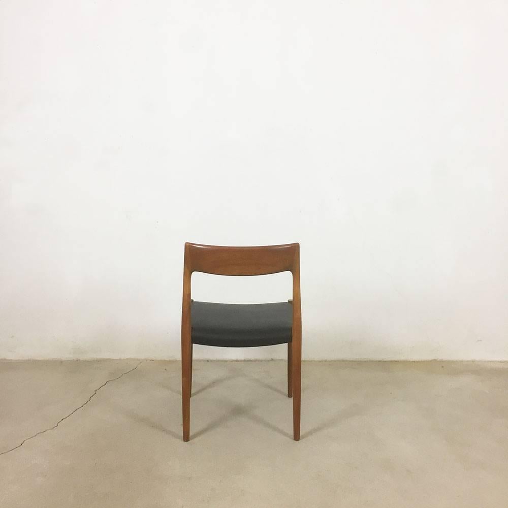 Faux Leather Teak Chair No. 77, Set of Four, Niels Moller for Moller Models Denmark, 1960s