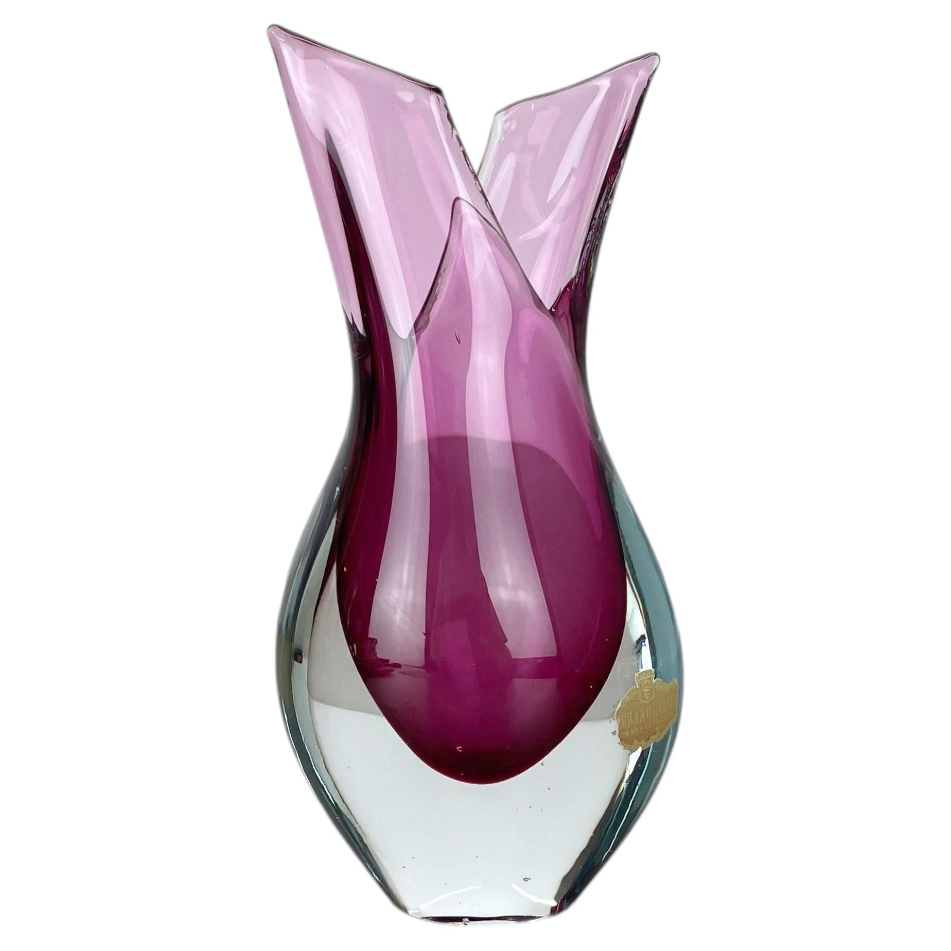 Rare 20cm pink Sommerso Glass Vase by Flavio Poli for SEGUSO, Murano, Italy 1970
