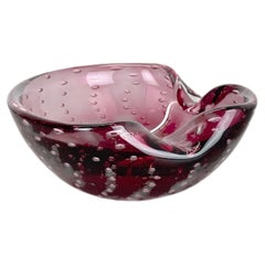 Large Pink Murano Bubble Glass Bowl Element Shell Ashtray Murano, Italy, 1970s
