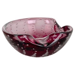 Large Pink Murano Bubble Glass Bowl Element Shell Ashtray Murano, Italy, 1970s