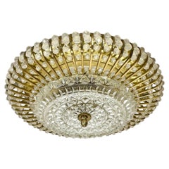 Hollywood regency Glass and Brass Ceiling Light, Ernst Palme Palwa 1970s Germany