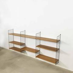 Bokhyllan "The Ladders Shelf" Elm String Wall by Nisse Strinning, Sweden, 1960s