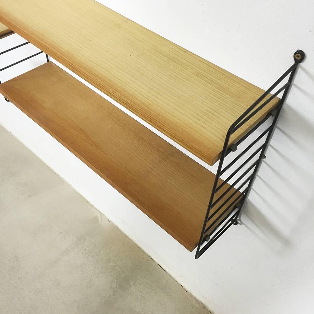 Mid-Century Modern Original 1960s Modular String Wall Unit in Ash Wood by Nisse Strinning, Sweden