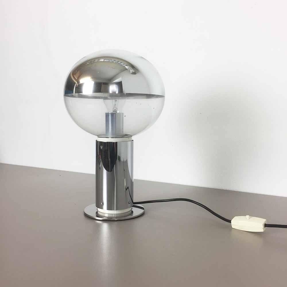 Mid-Century Modern Original 1970s Chrome Staff Table Light with Glass Bulb Designed by Motoko Ishi