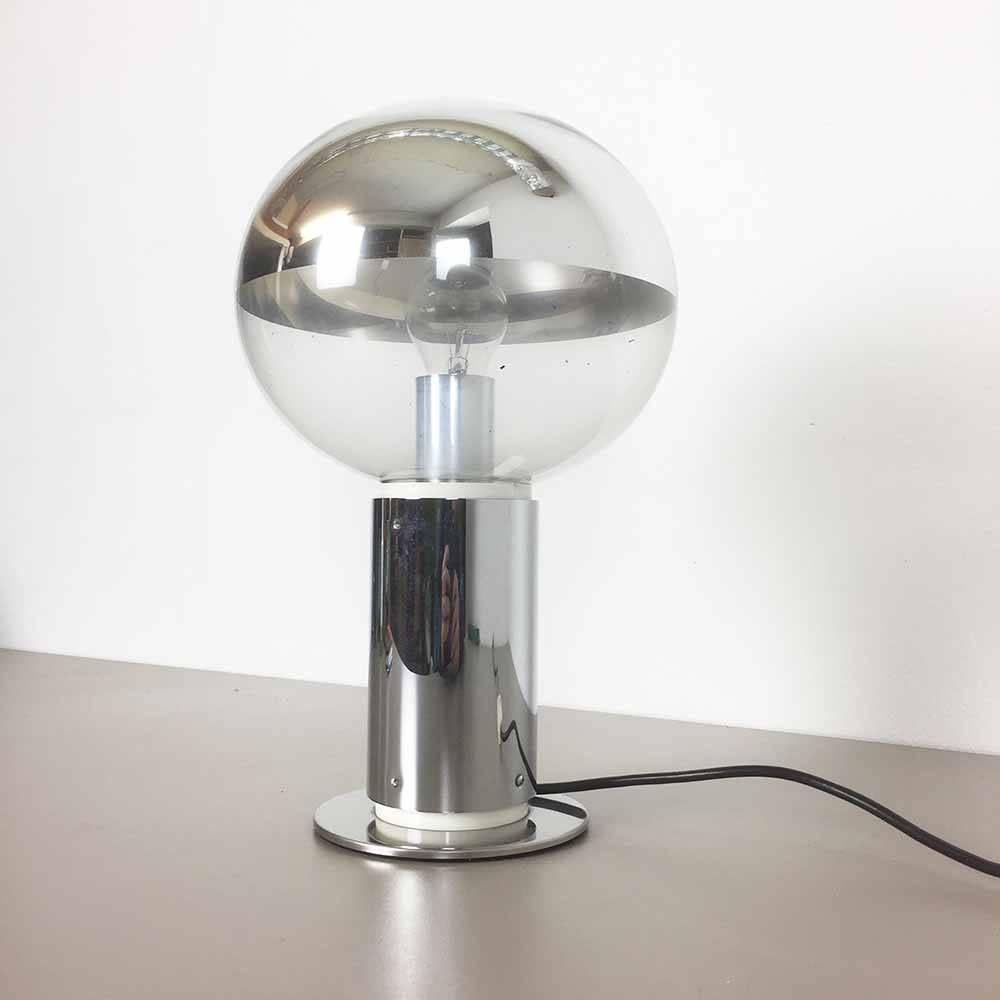 Original 1970s Chrome Staff Table Light with Glass Bulb Designed by Motoko Ishi 2