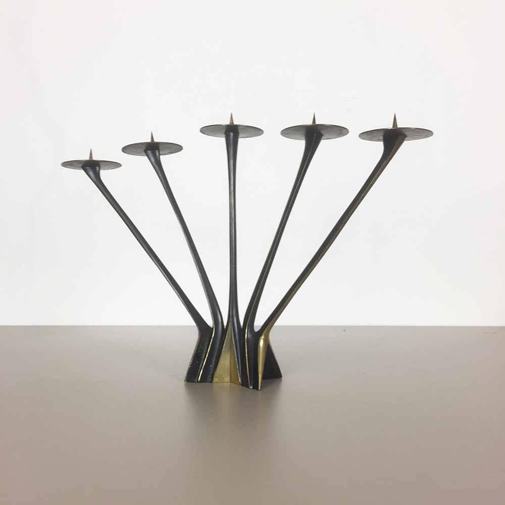 Candleholder 

designed by Klaus Ullrich, 1958 

producer Faber & Schumacher, Germany,

1950s.

Brass candleholder designed by Klaus Ullrich in 1958 for Faber & Schumacher, Germany. It is made from solid metal (3 kg) in black and brass