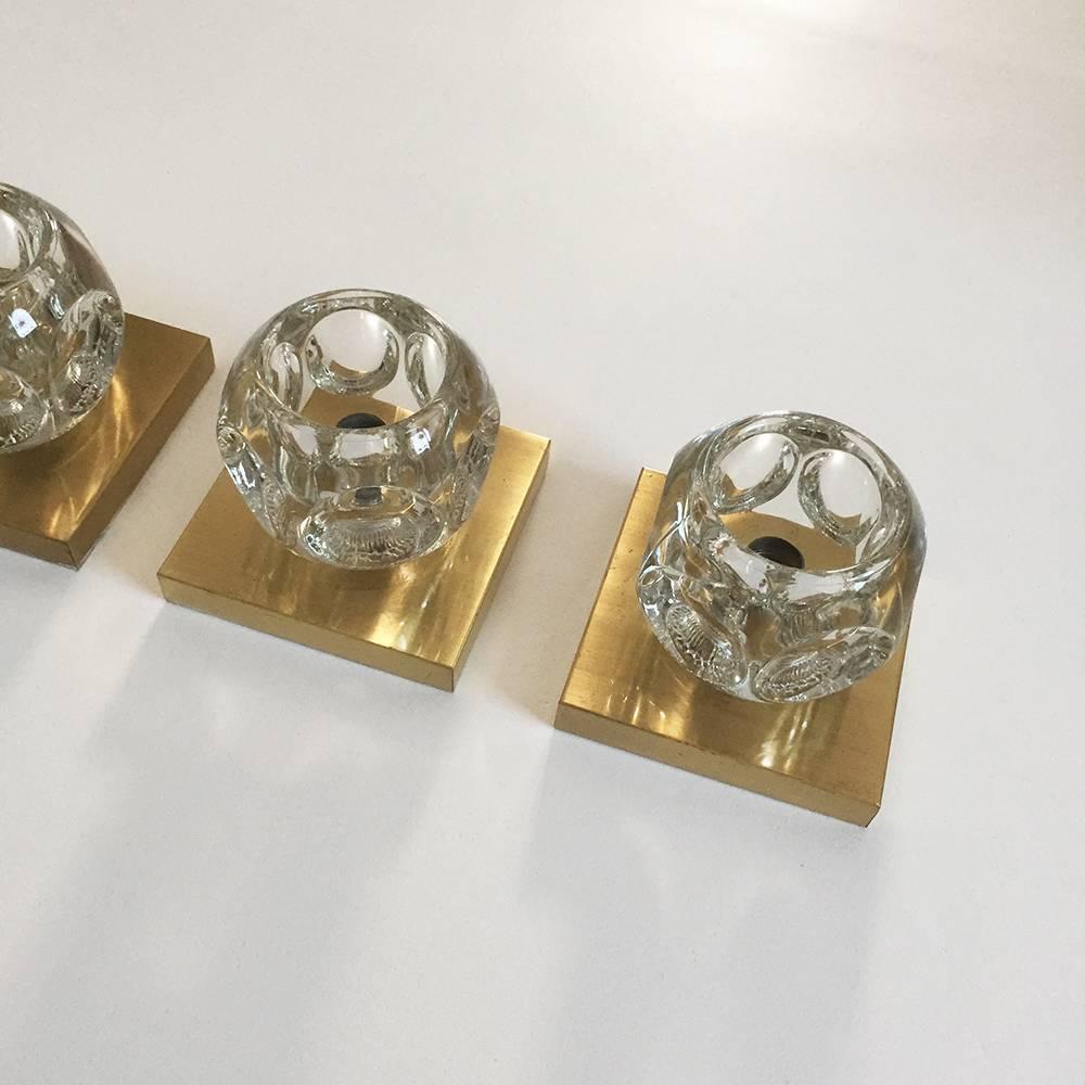 Set of Three Brass Modernist Peill & Putzler, Ice Cubes Glass Sconce Wall In Good Condition In Kirchlengern, DE
