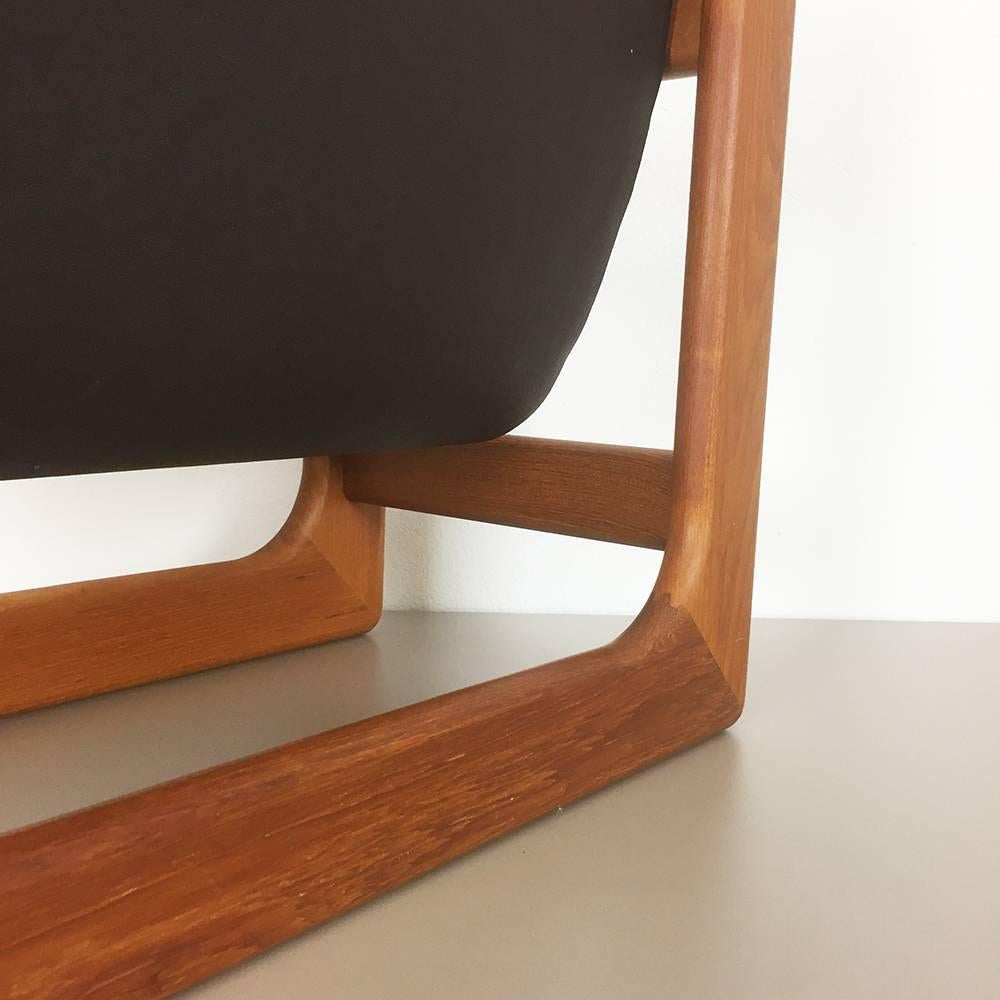 Leather Minimalistic 1970s, Danish Teak Magazine Rack Design Made by Salin Møbler