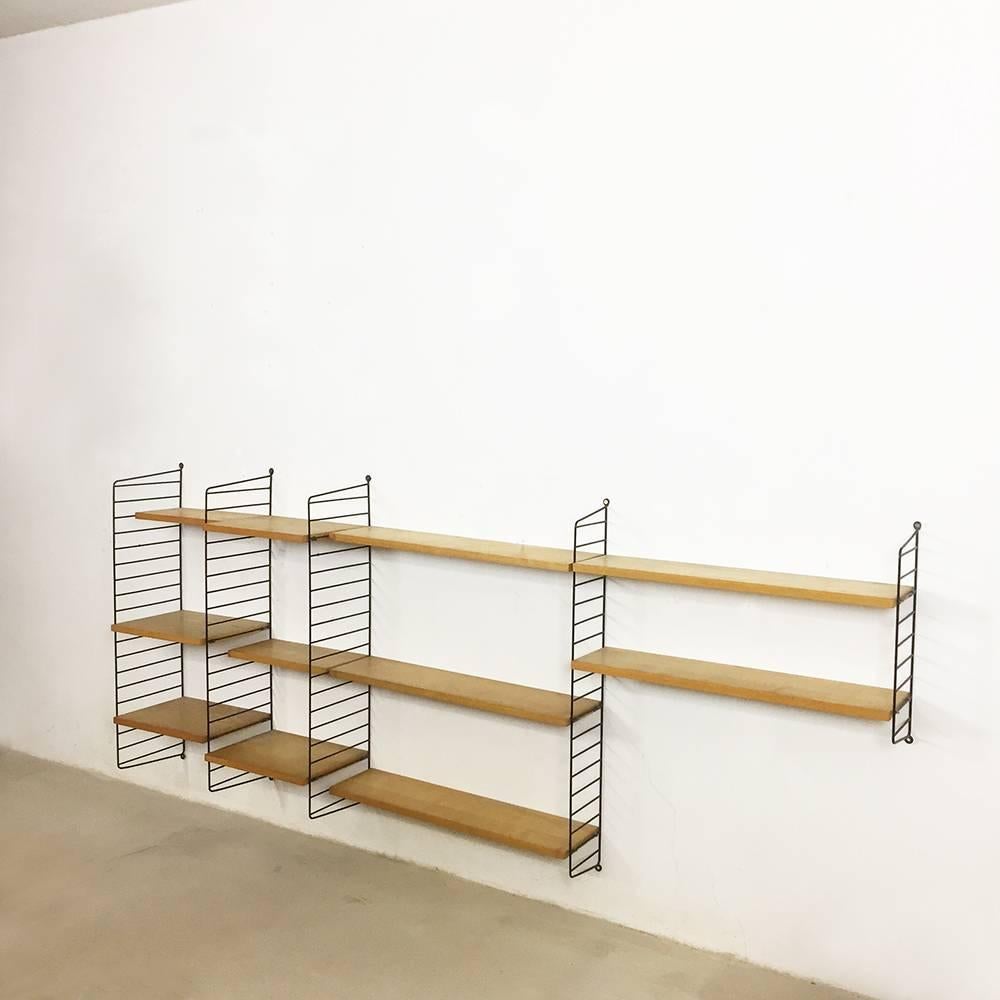 Swedish Original 1960s Modular String Wall Unit in Elmwood by Nisse Strinning, Sweden