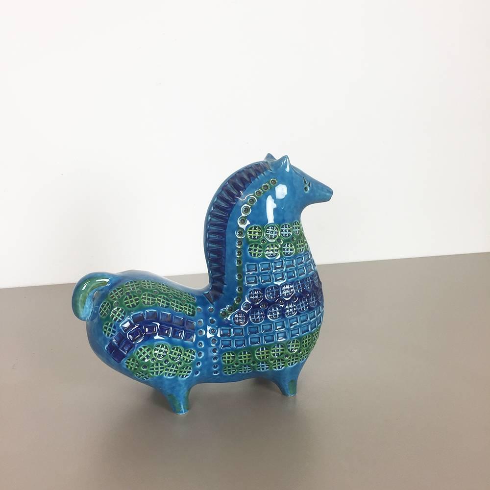 Mid-Century Modern Original 1960s Ceramic Horse in Rimini Blue Design by Aldo Londi for Bitossi