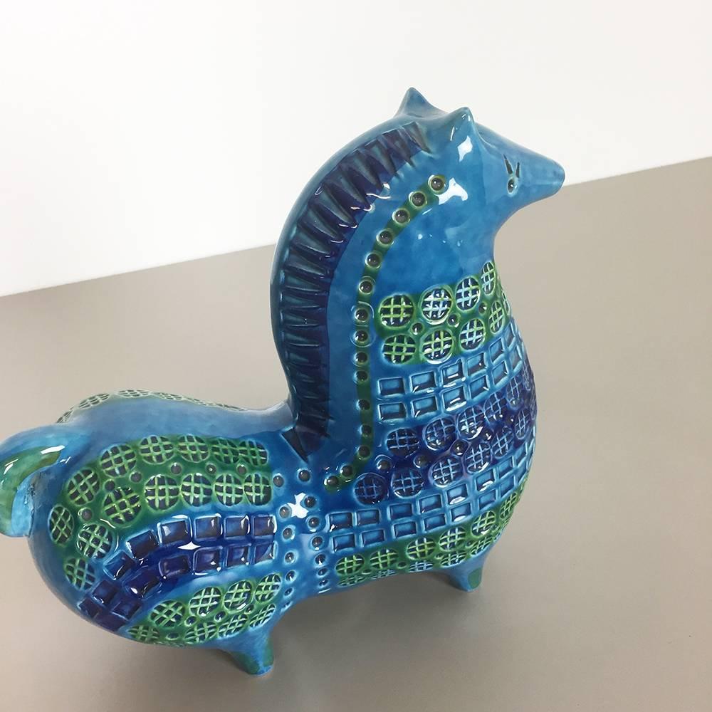 Italian Original 1960s Ceramic Horse in Rimini Blue Design by Aldo Londi for Bitossi
