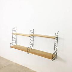 Original Ash Wood, 1960s Modular String Wall Unit by Nisse Strinning, Sweden