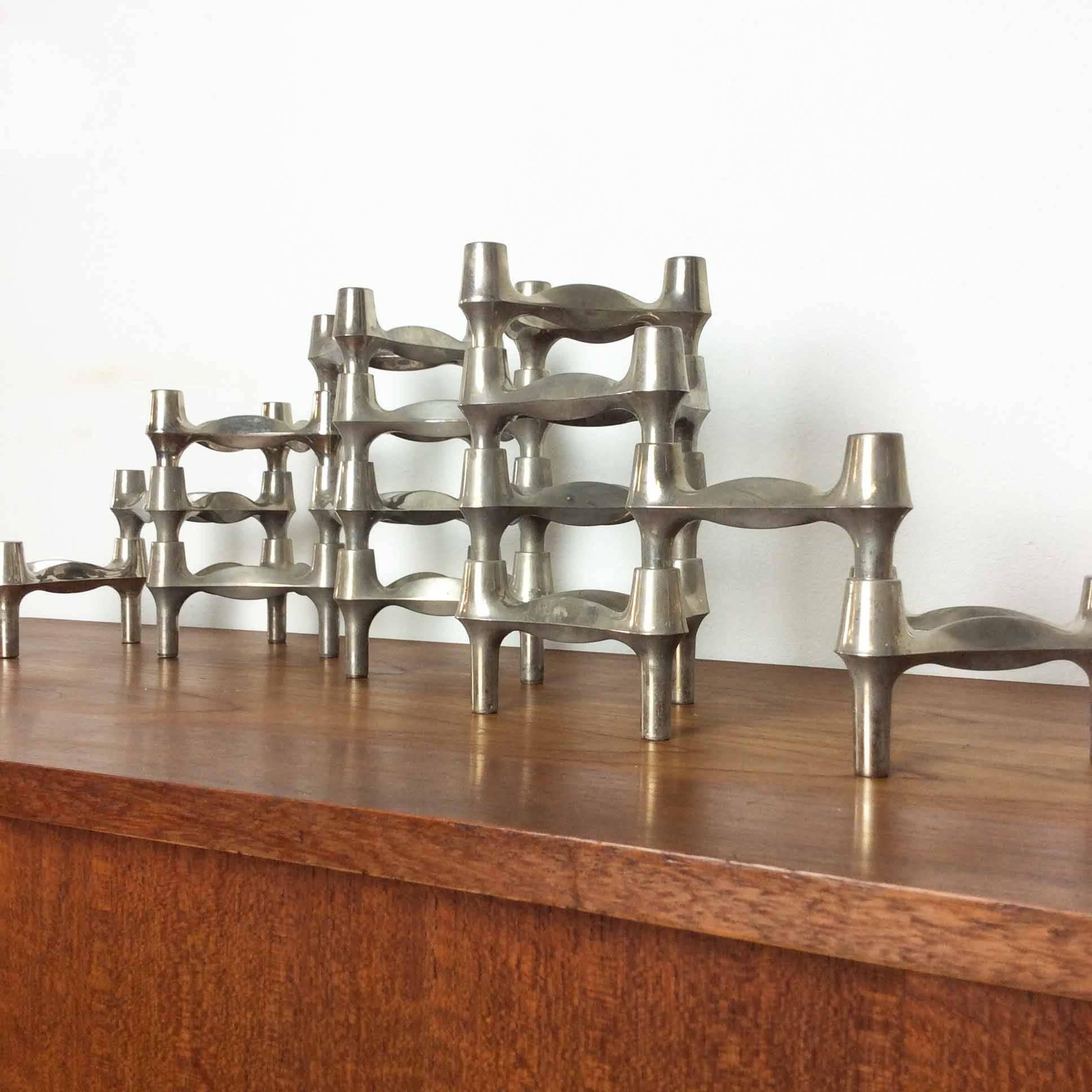 Mid-Century Modern Original 1970s Set of 14 Candleholder by Caesare Stoffi for BMF, Nagel, Germany