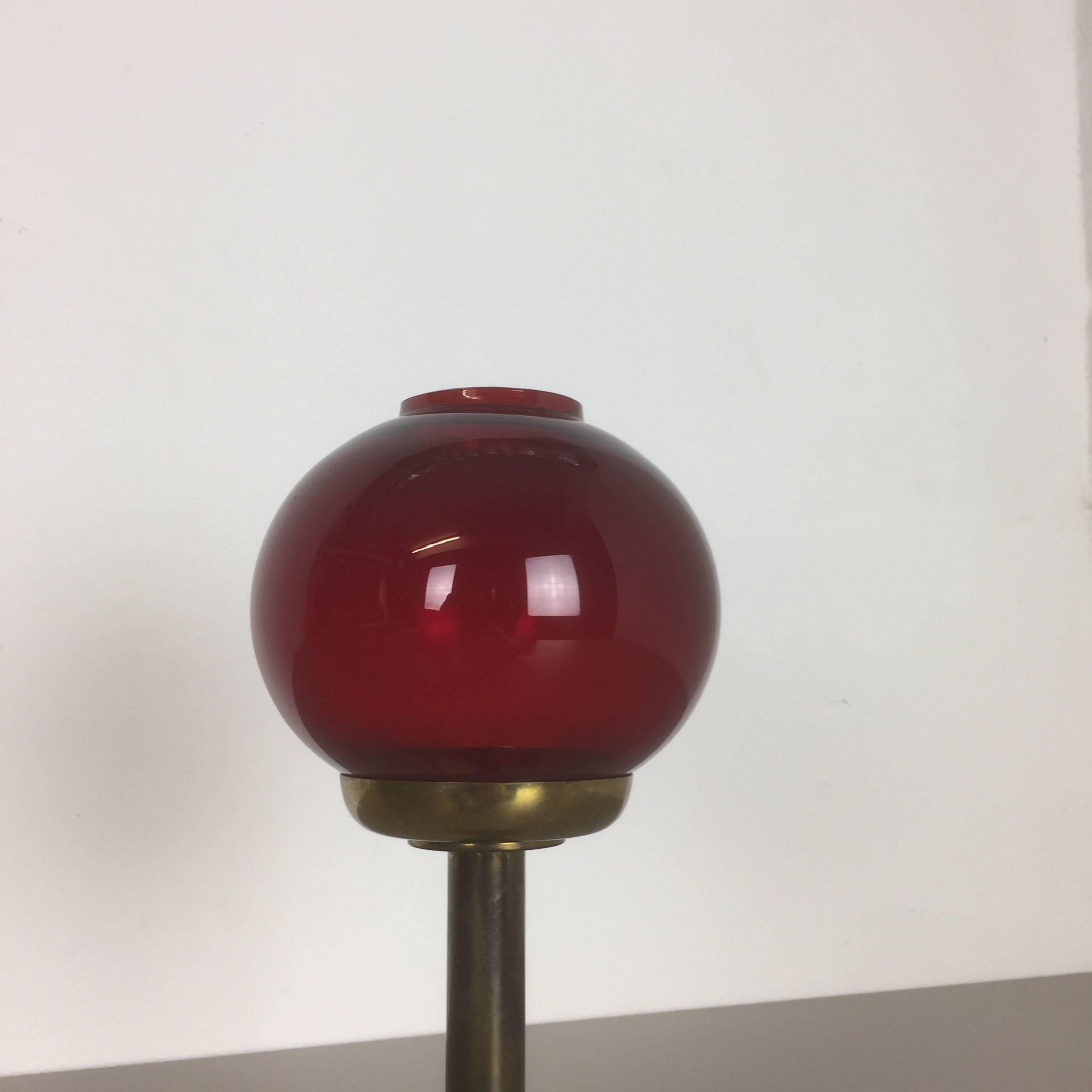 Mid-Century Modern Vintage Red Glass and Brass CandleHolder by Hans-Agne Jakobsson, Sweden, 1950s