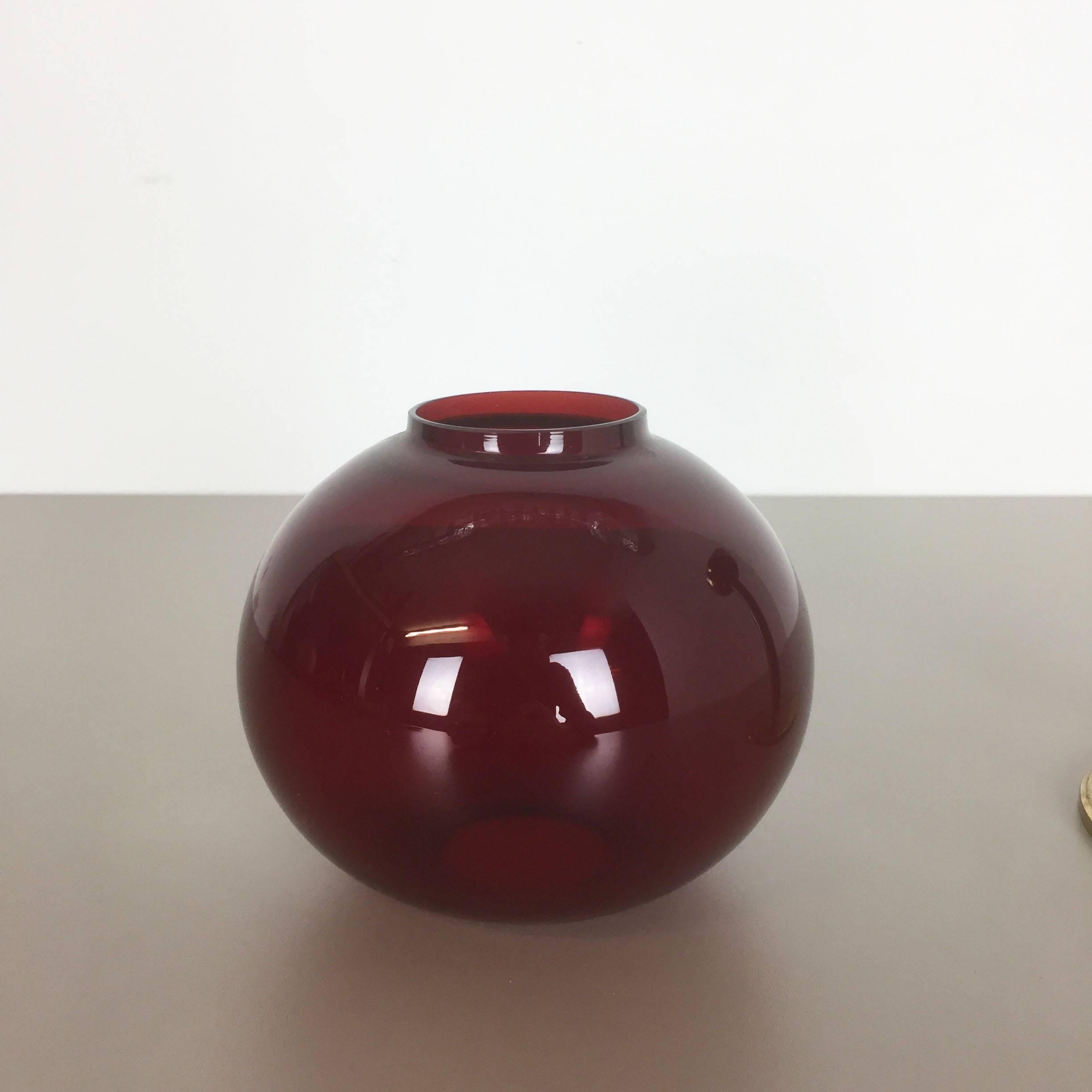 Vintage Red Glass and Brass CandleHolder by Hans-Agne Jakobsson, Sweden, 1950s 3
