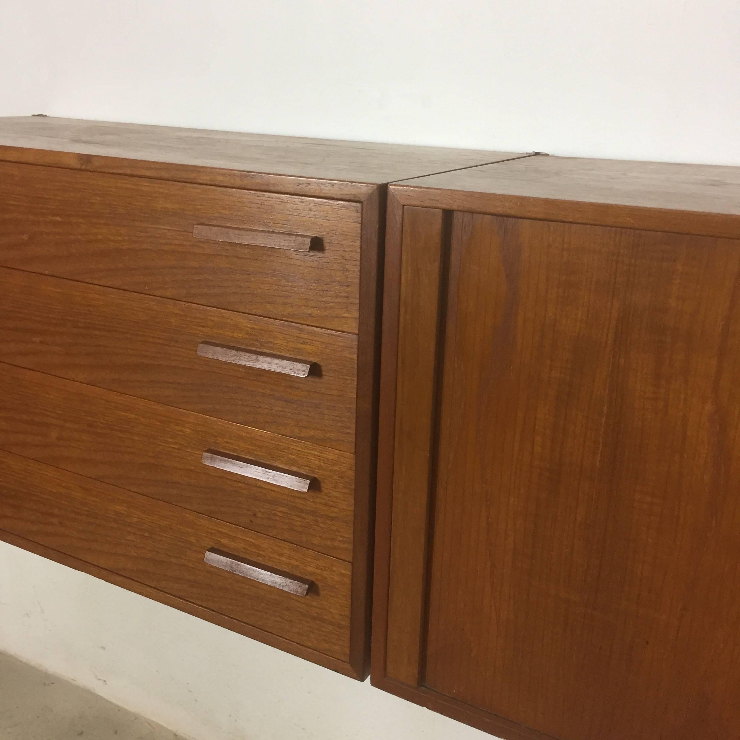 Mid-Century Modern Floating Teak Sideboard Wall Unit by Kai Kristiansen for Feldballes Mobelfabrik