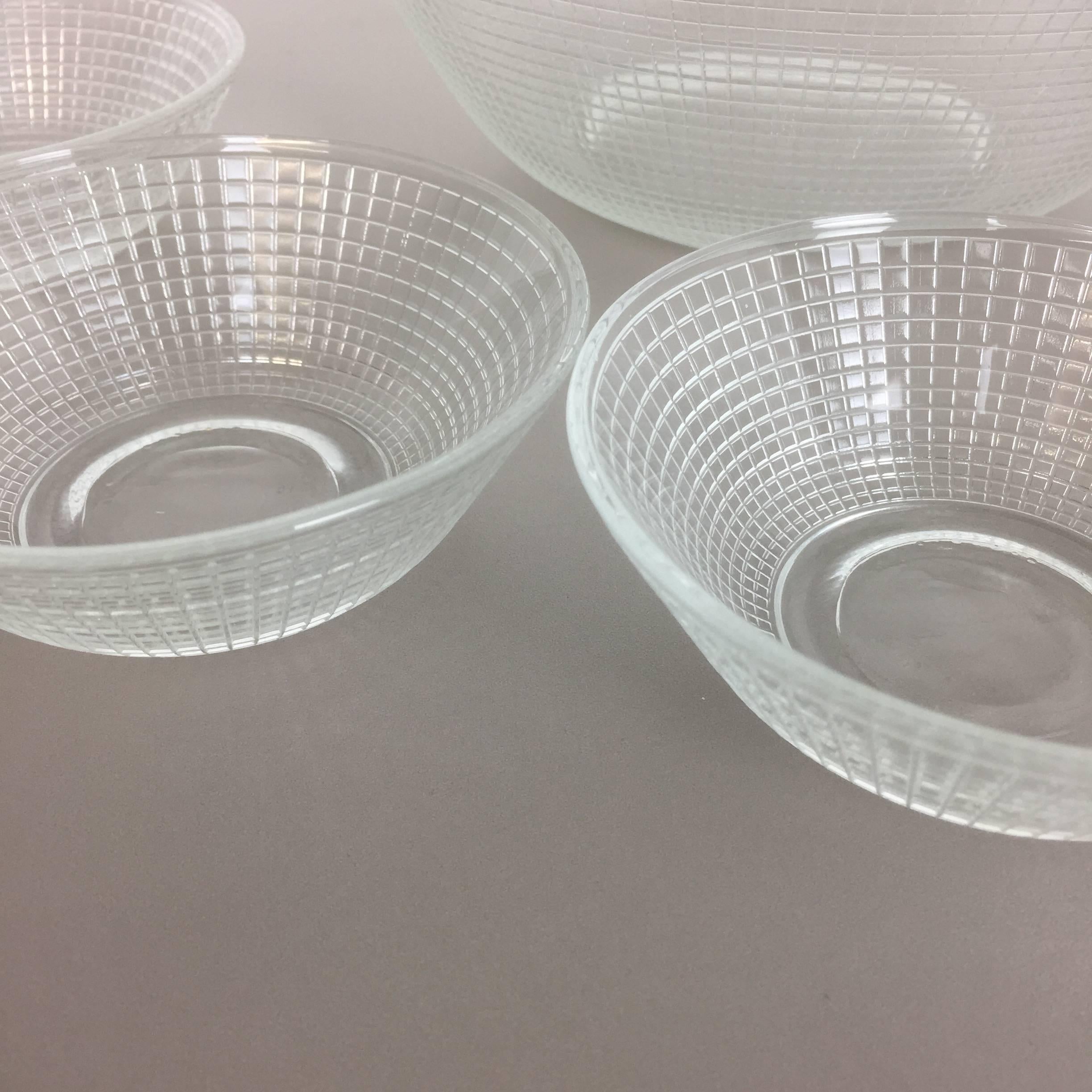 Bauhaus Set of 7 glass shells by Wilhelm Wagenfeld for VLG Weisswasser, Germany 1960s