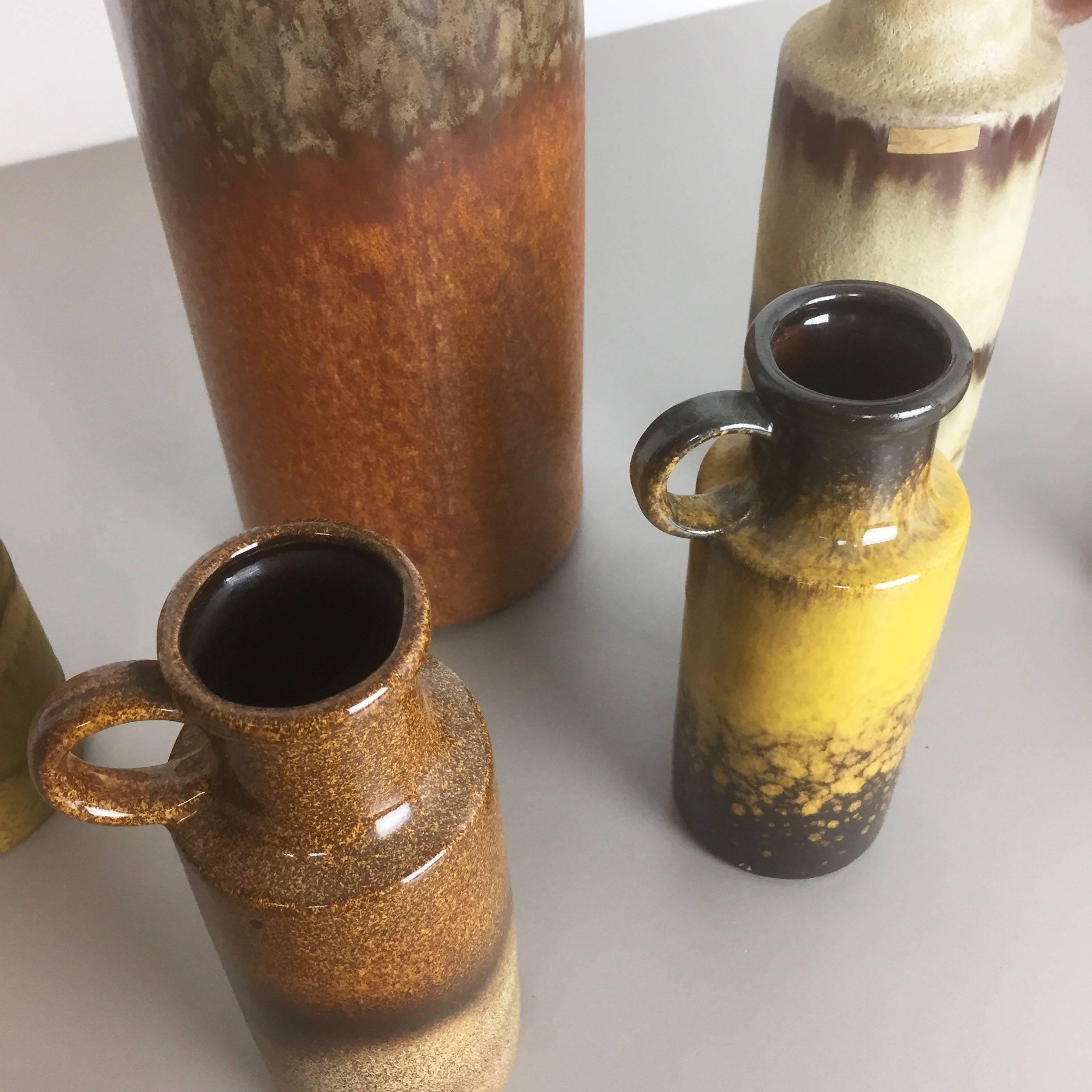 Ceramic Set of Six Vintage Pottery Fat Lava Vase Made by Scheurich, Germany, 1970s