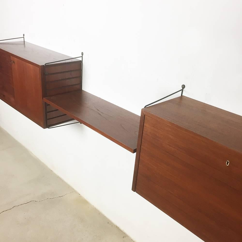 Mid-Century Modern Modernist Teak String Wall Board by Nisse Strinning for String AB, Sweden, 1960
