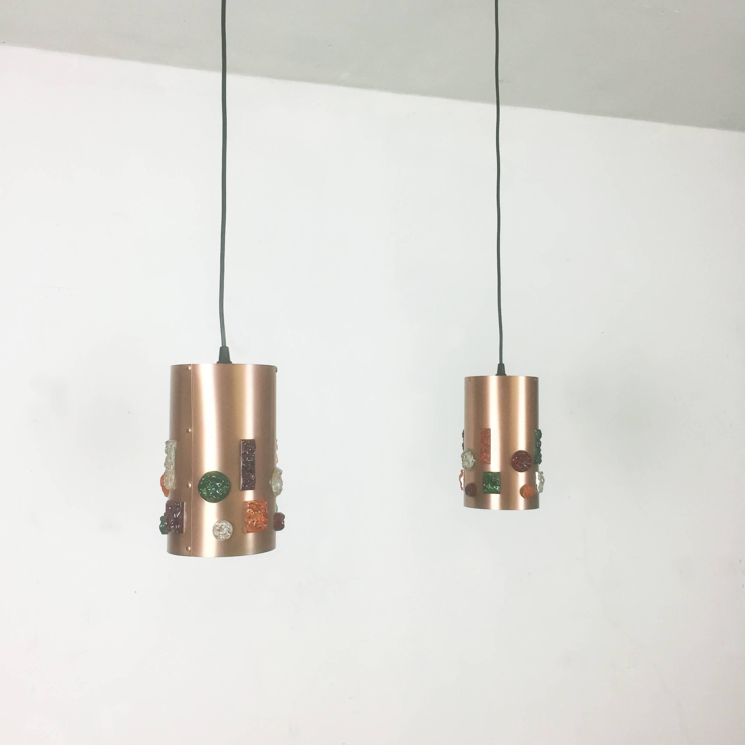 Set of Two Original German Copper Hanging Light, Germany, 1970s 3