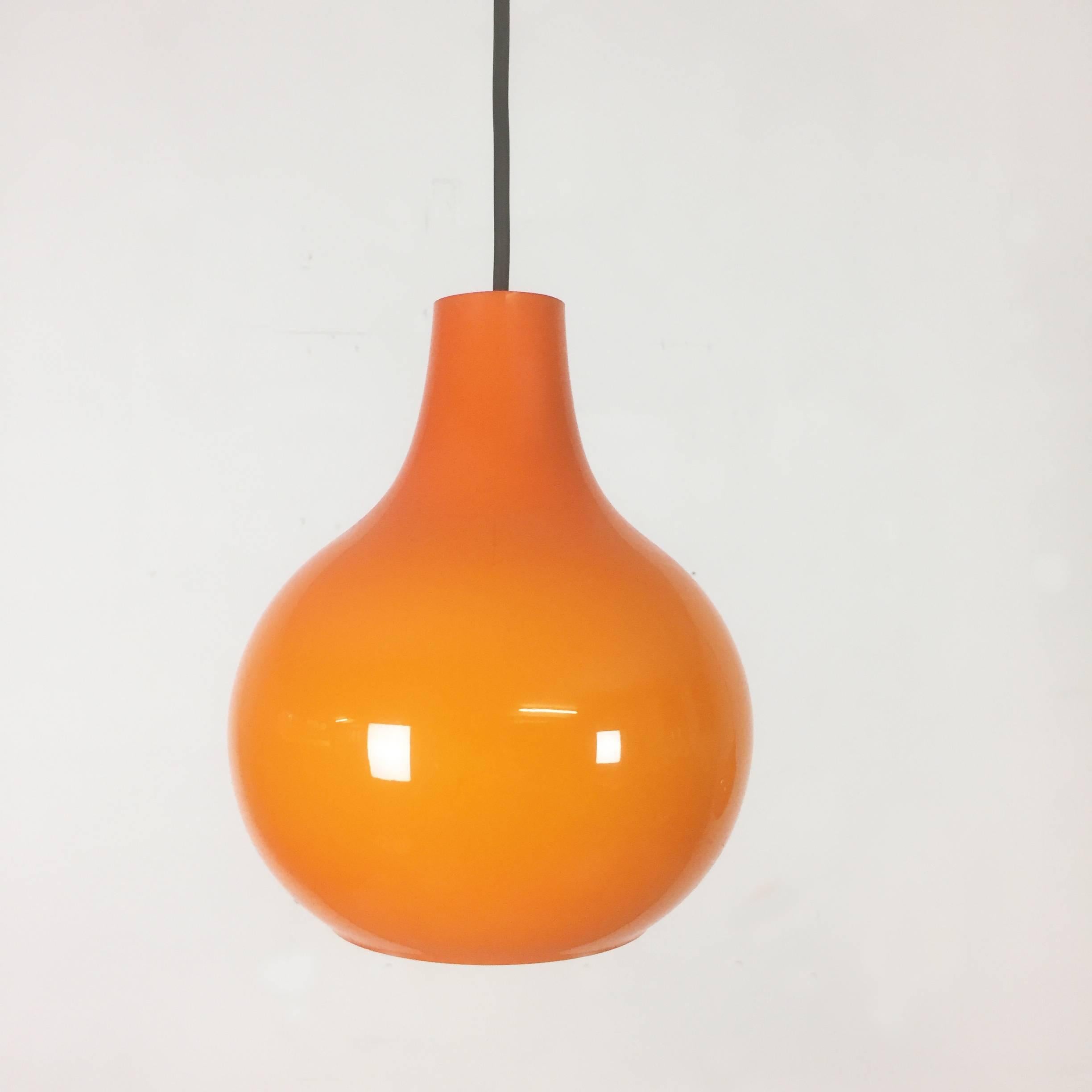 Mid-Century Modern Set of Two German Orange Glass Hanging Light Made by Peill & Putzler, Germany